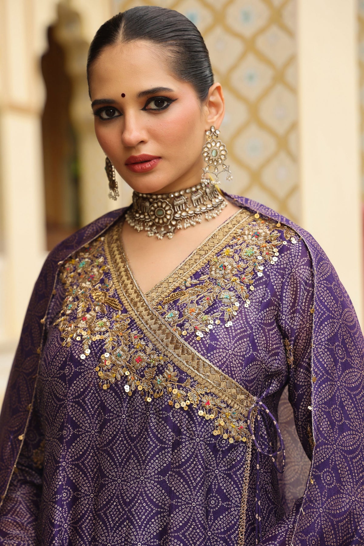 Purple Ahista Printed KalidarSet