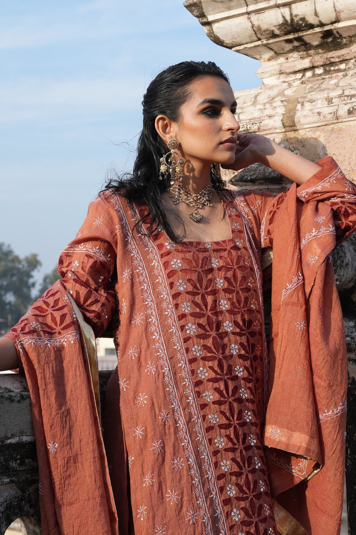 Rustic Red Straight Suit Set