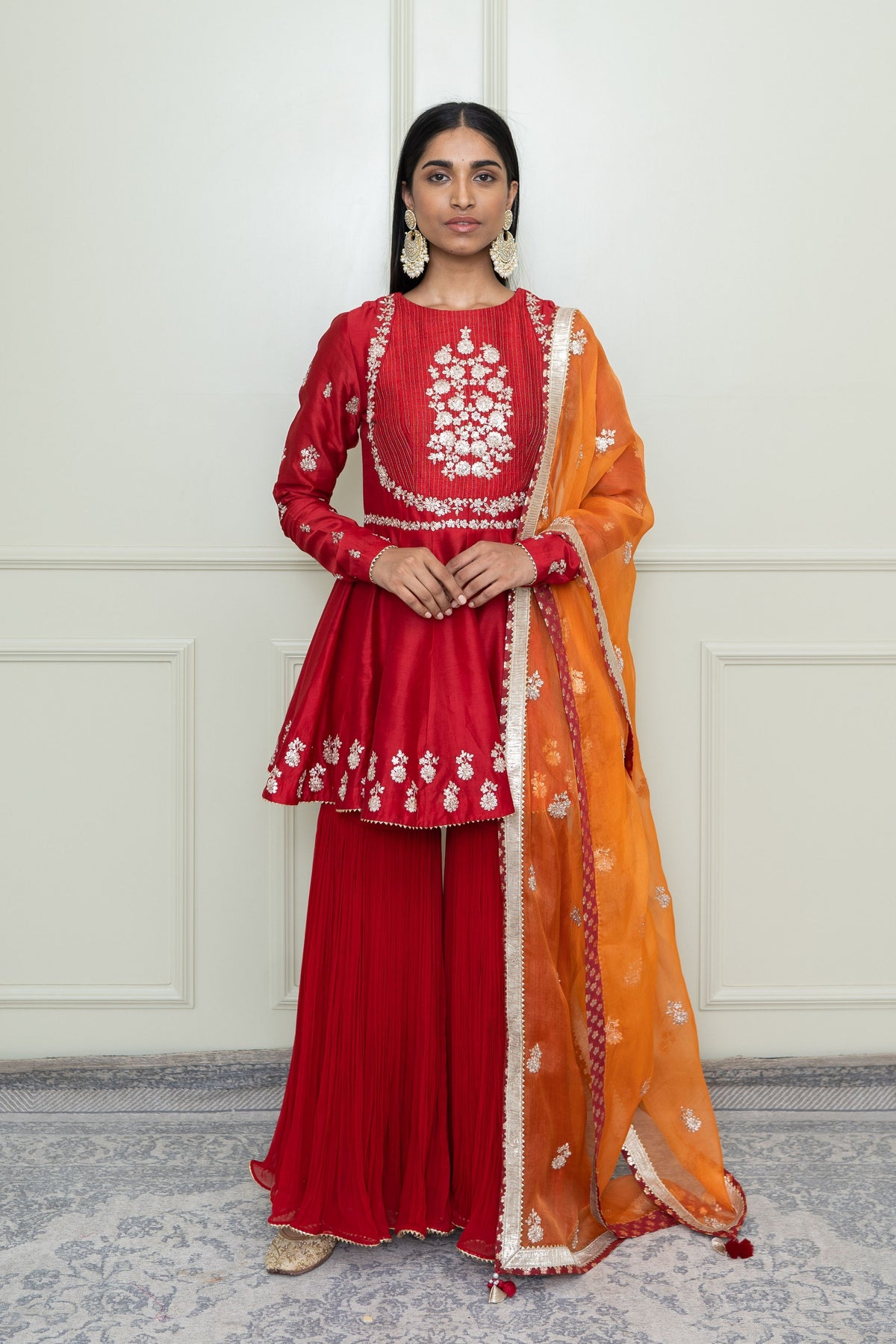 Scarlet red kurta with gharara set