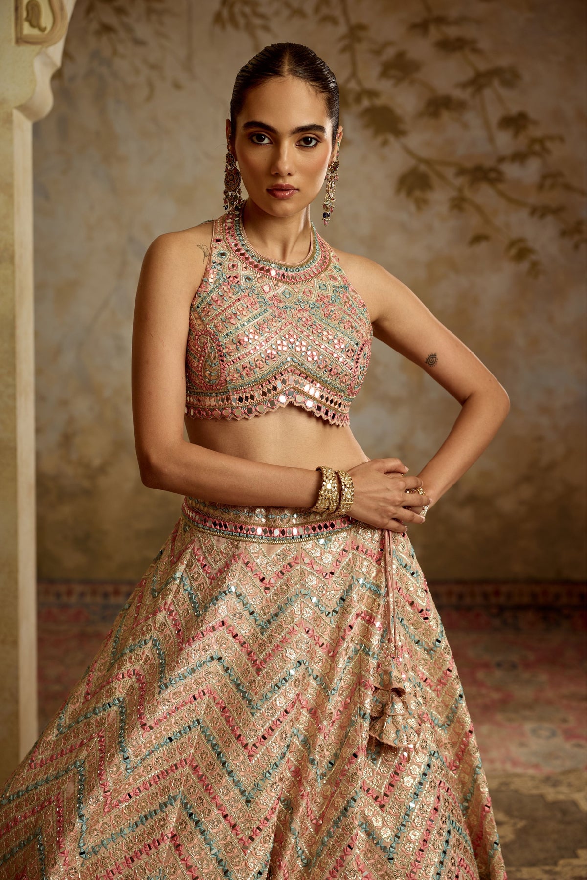 Halterneck Tissue Lehenga Set
