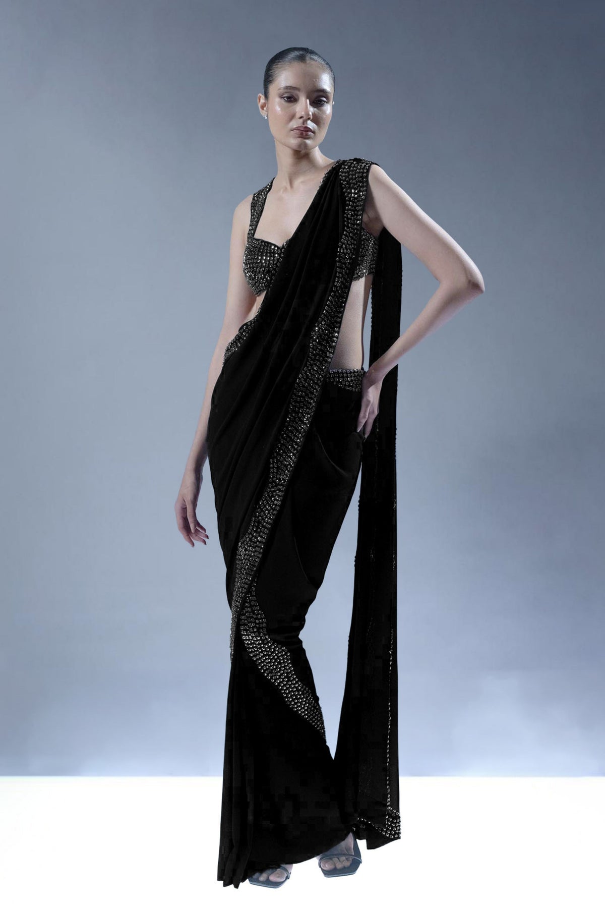 Midnight Crystal Drape Saree