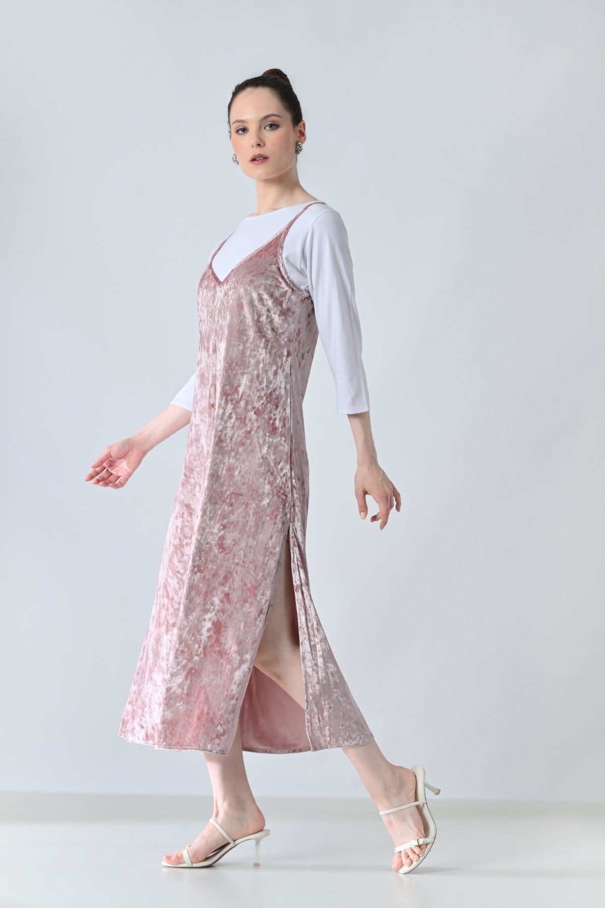 Blush Pink Velvet  Strapy Dress
