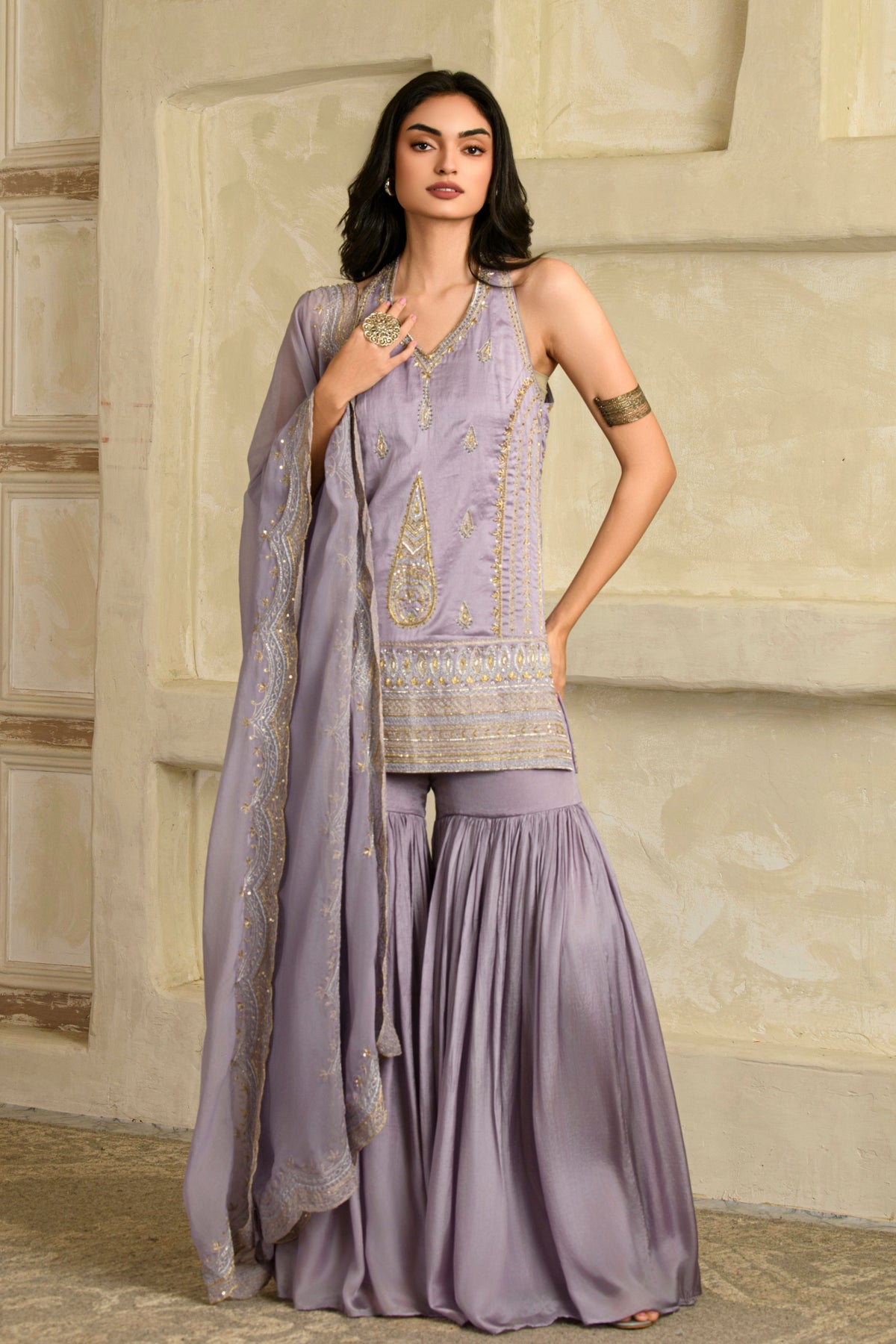 Zeba Halter Kurta Set in Tarangi Lilac