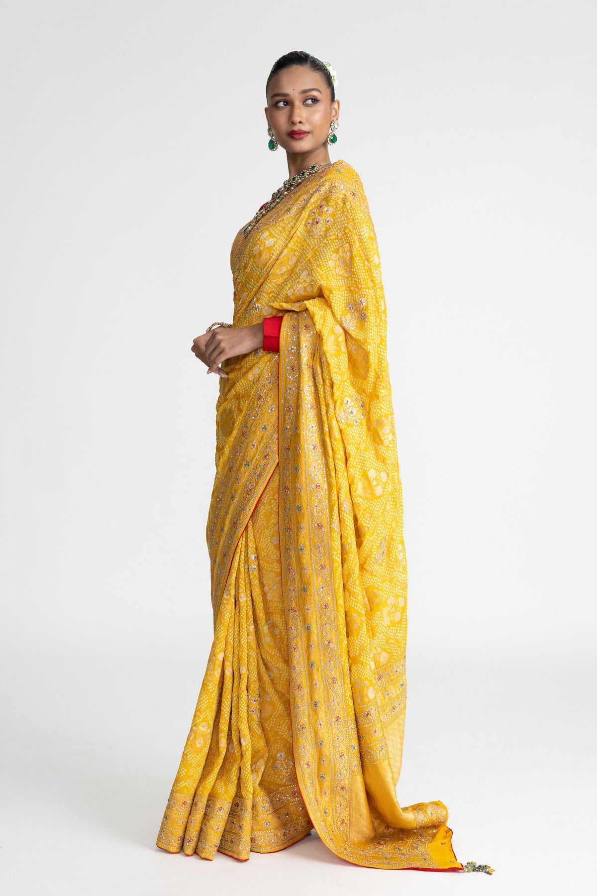 Yellow Banarasi Bandhani Saree