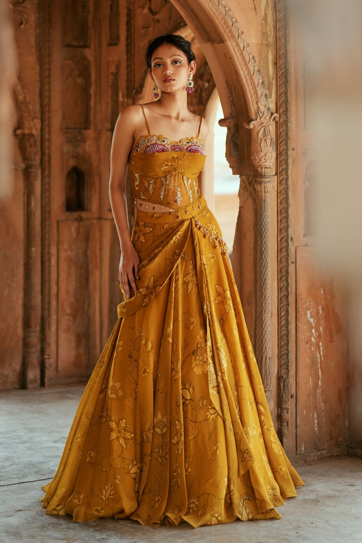 Gold Floral Embroidered Lehenga Set
