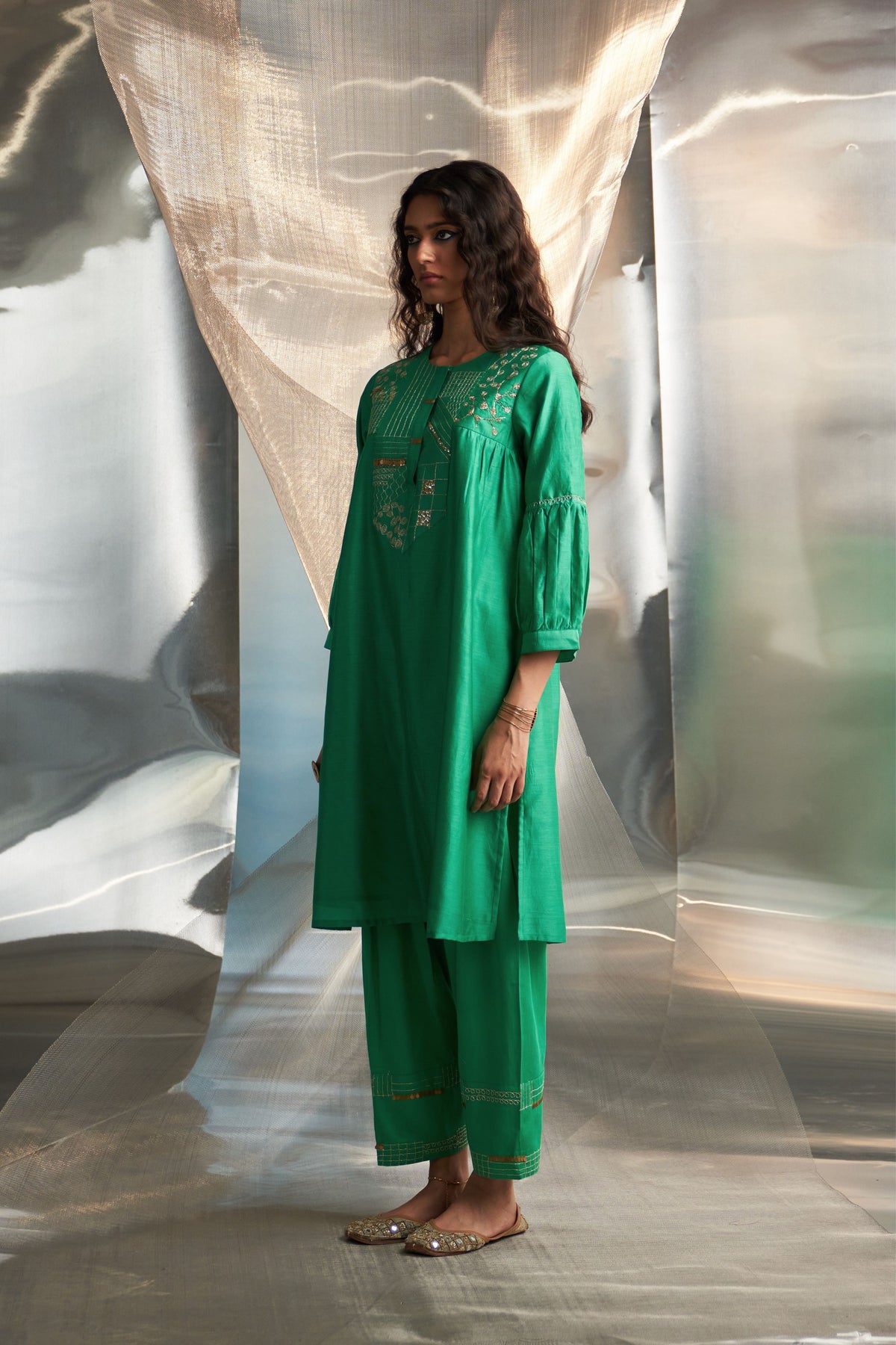 Green Kurta With Heavy Booti Set