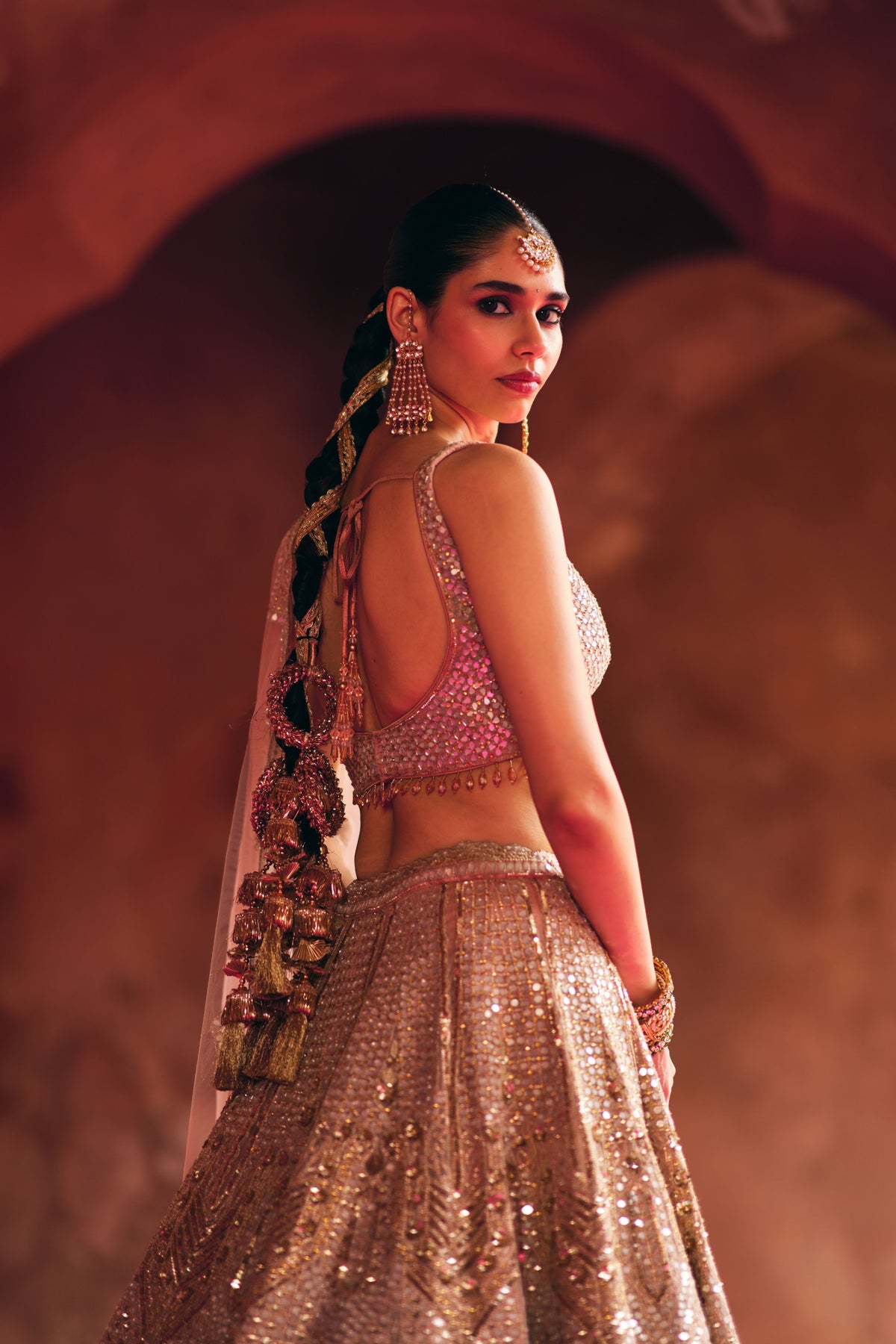 Peach Organza Lehenga Set