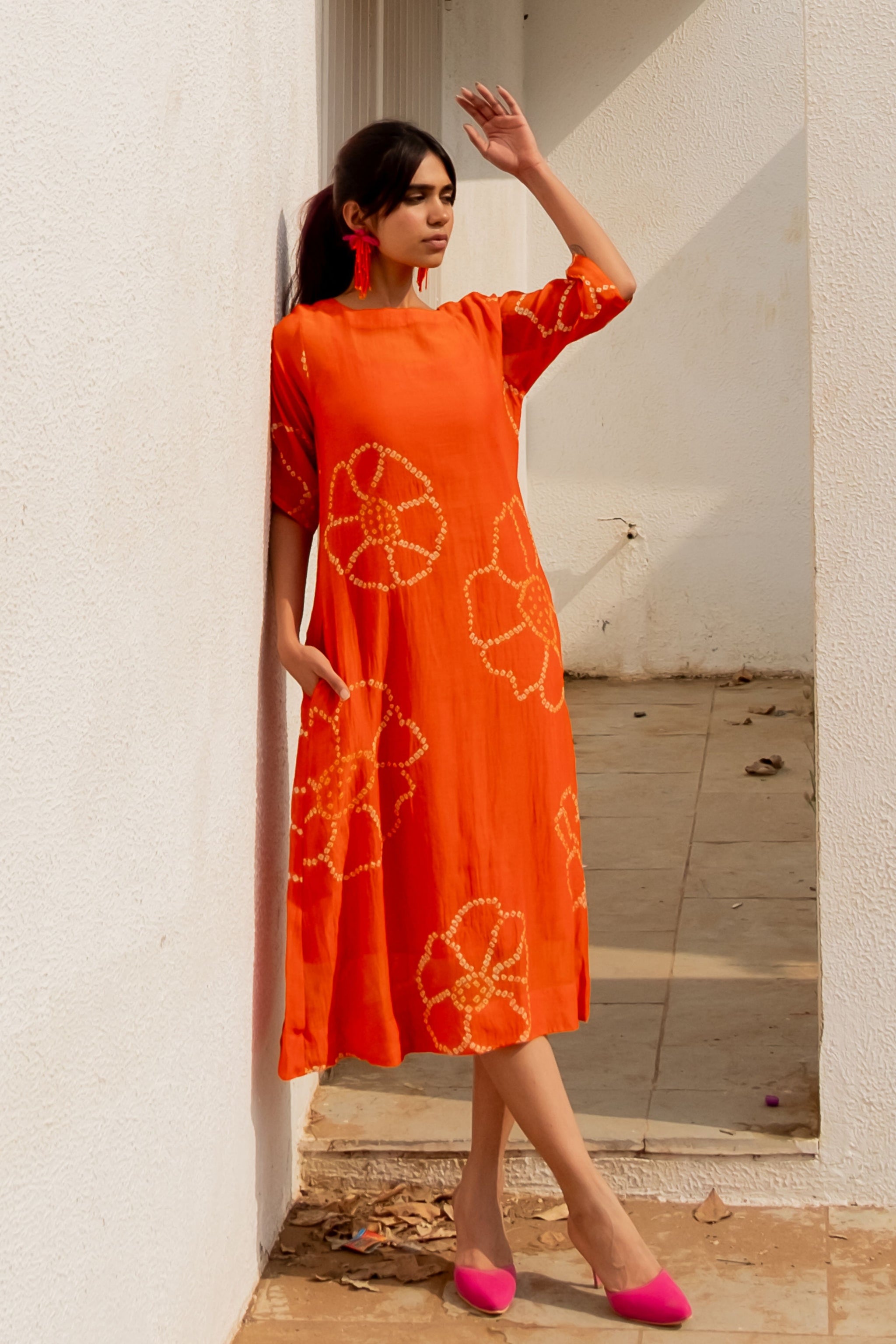 orange bandhani dress Silai Studio