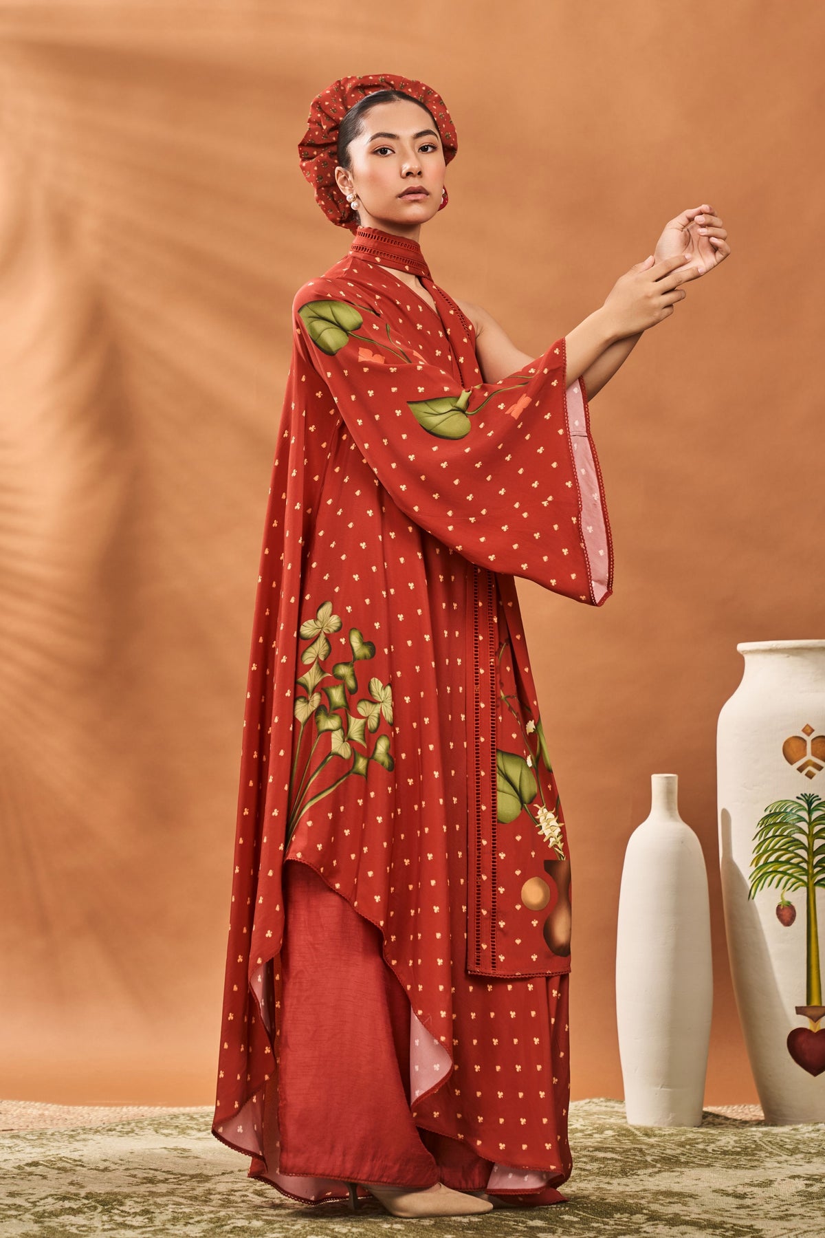 Red One Shoulder Tunic Set