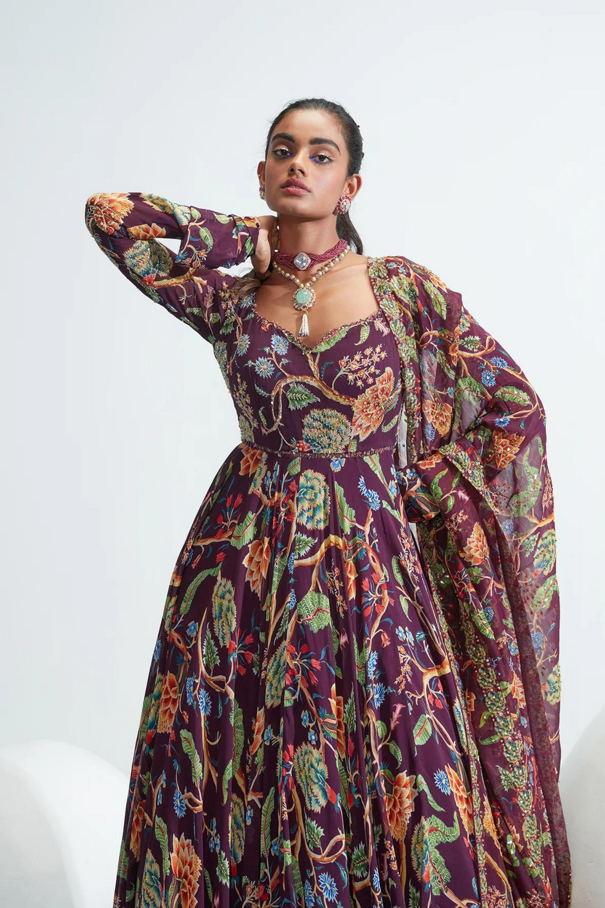 Marwa Purple Embroidered Anarkali Set