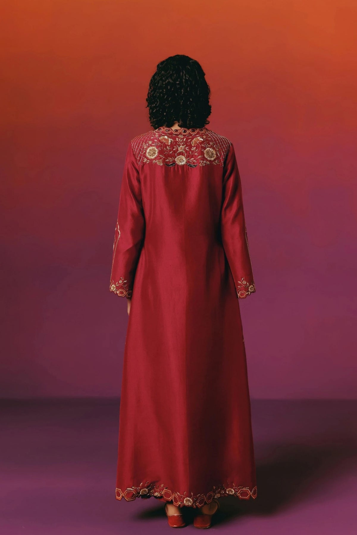 Red Palm Long Kurta Set