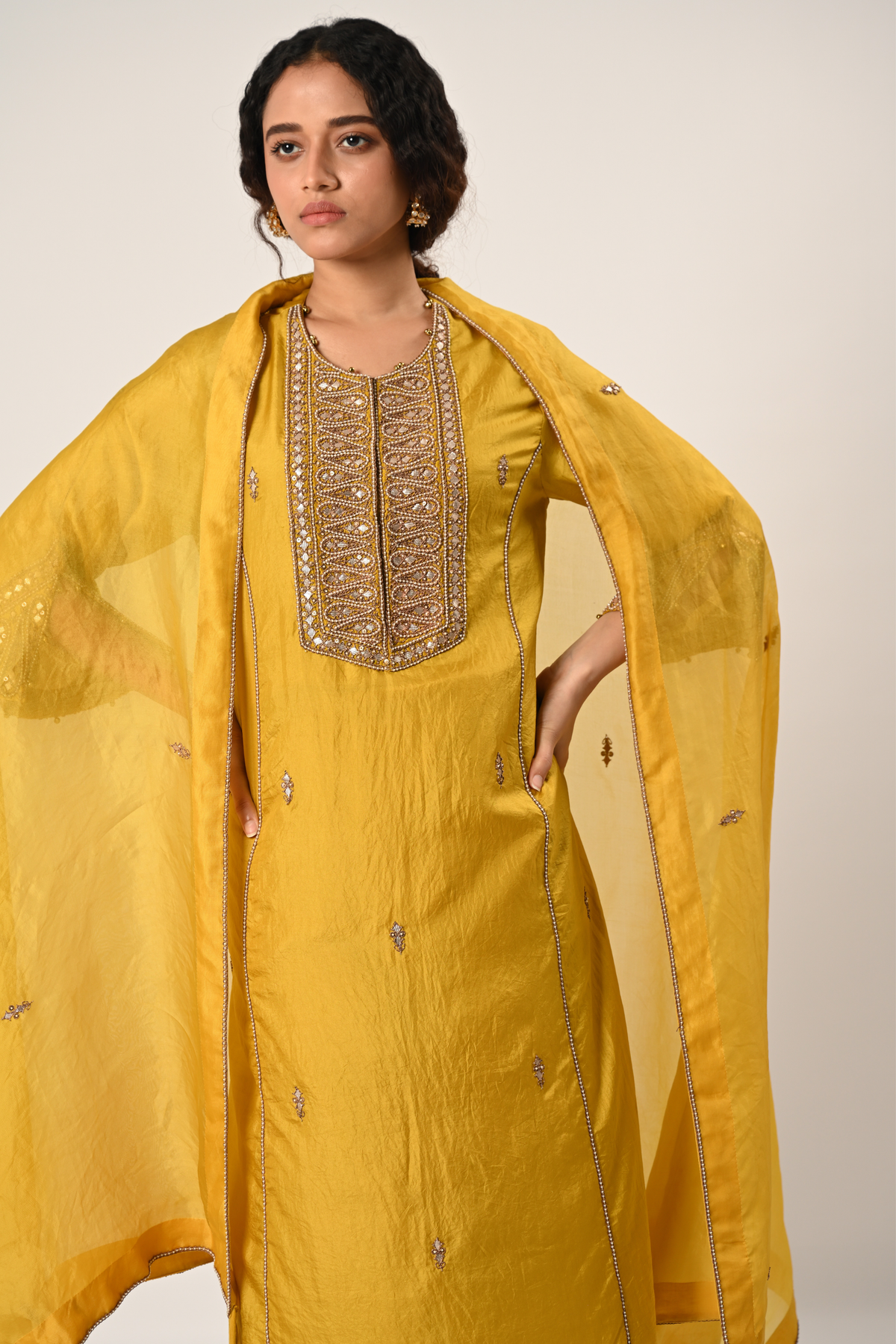 Yellow Princess Cut Kurta Set