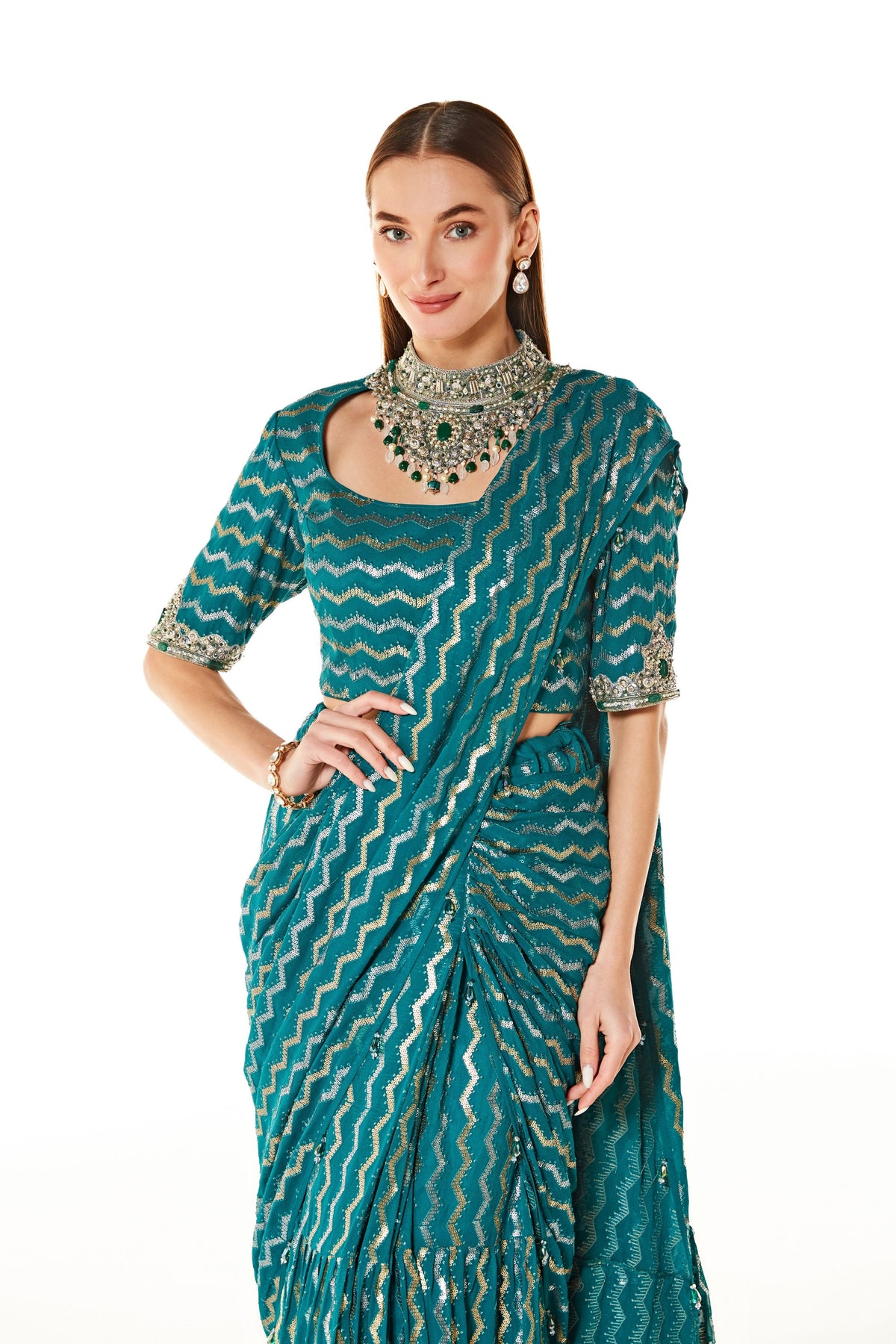 Green Sairaa Embroidered Saree Set