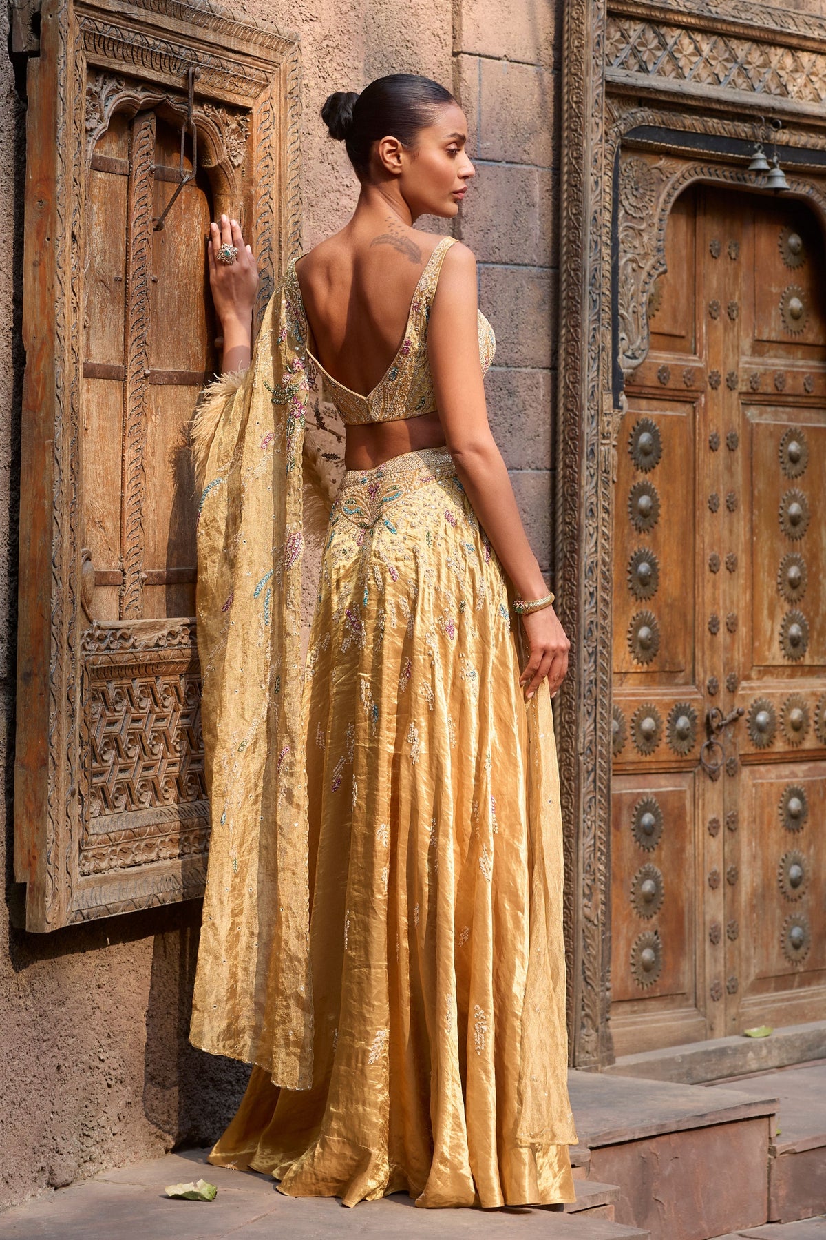 Auric Orchard Drape Saree Set