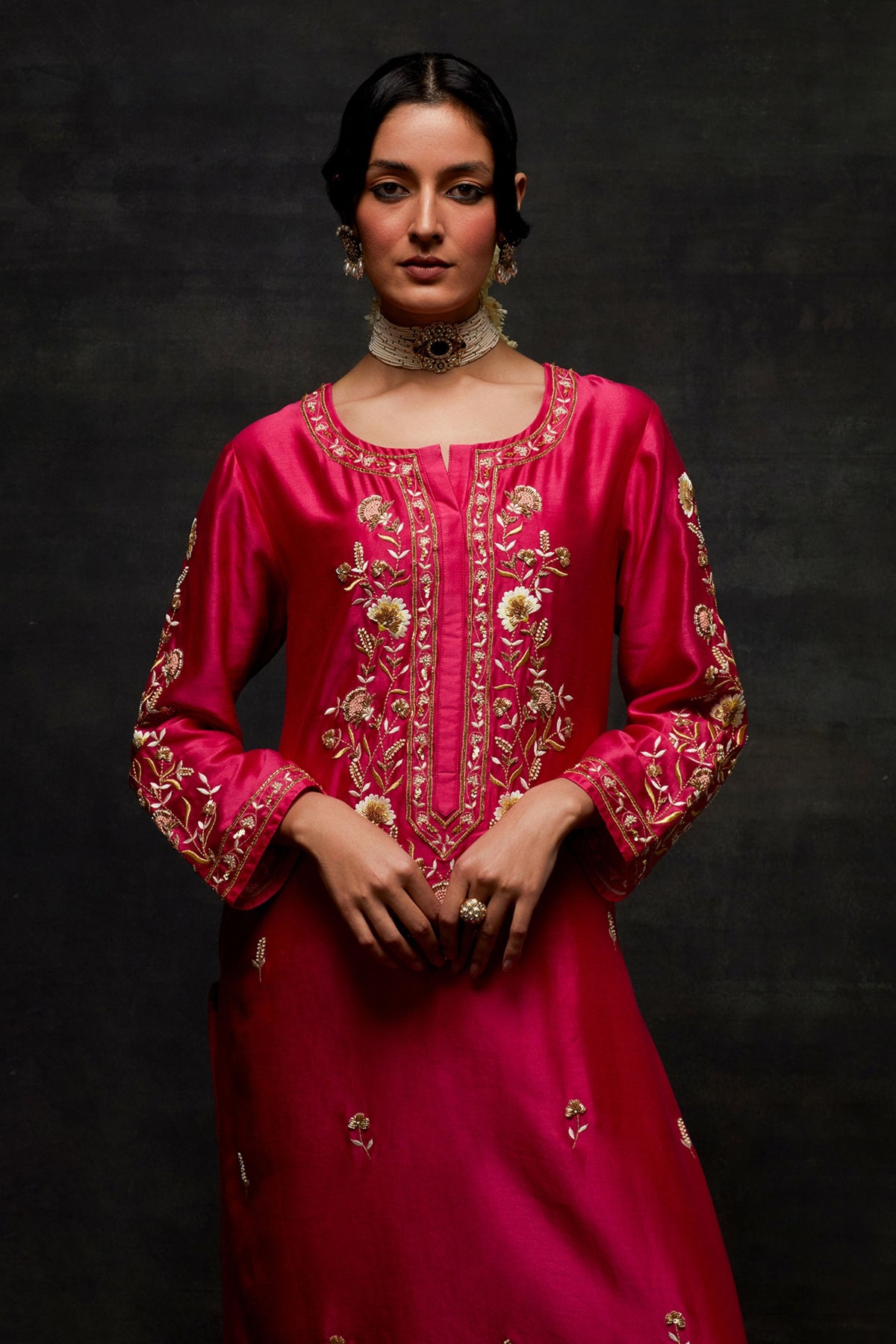Pink Placket Kurta Set