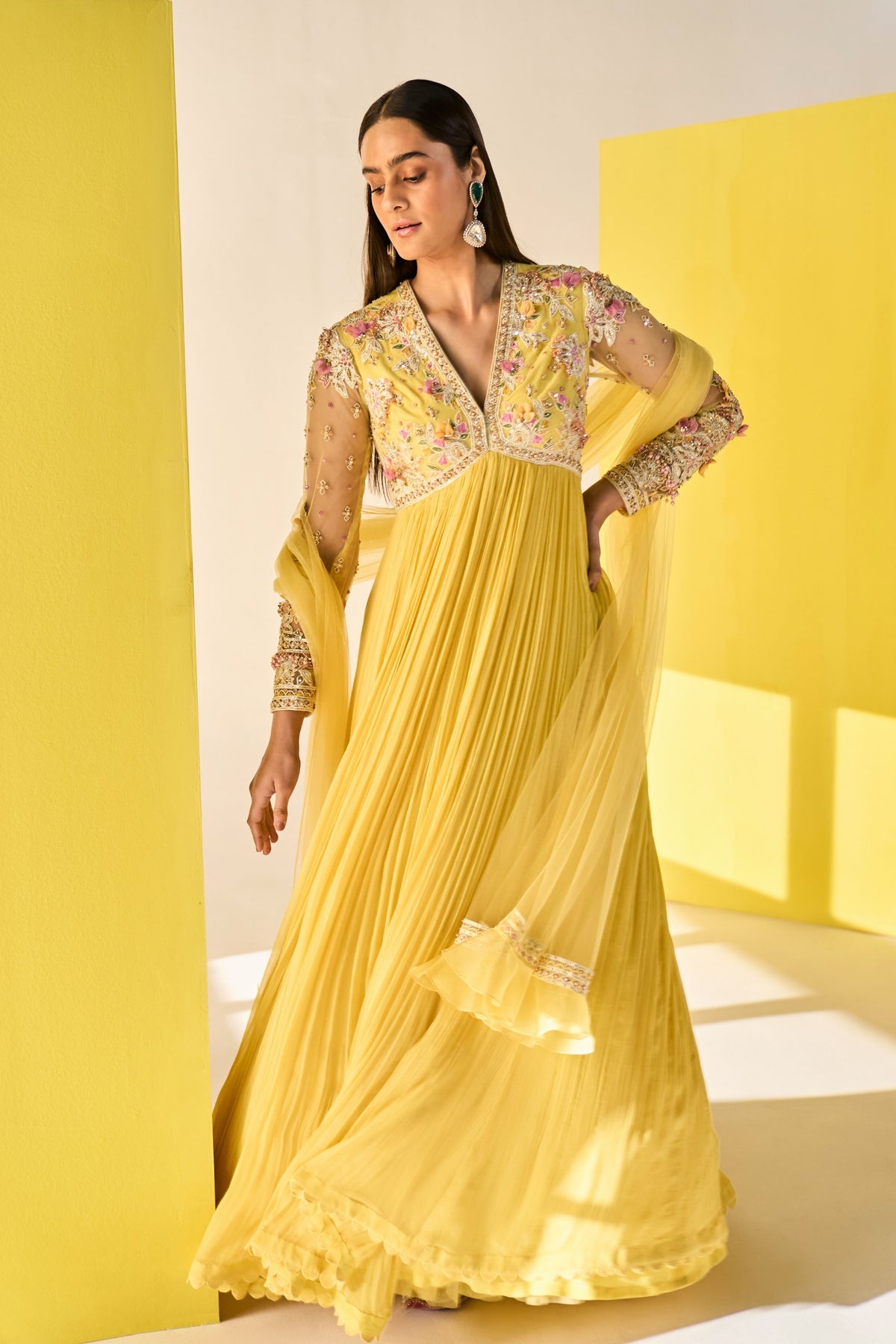 Faanee Yellow Anarkali Set