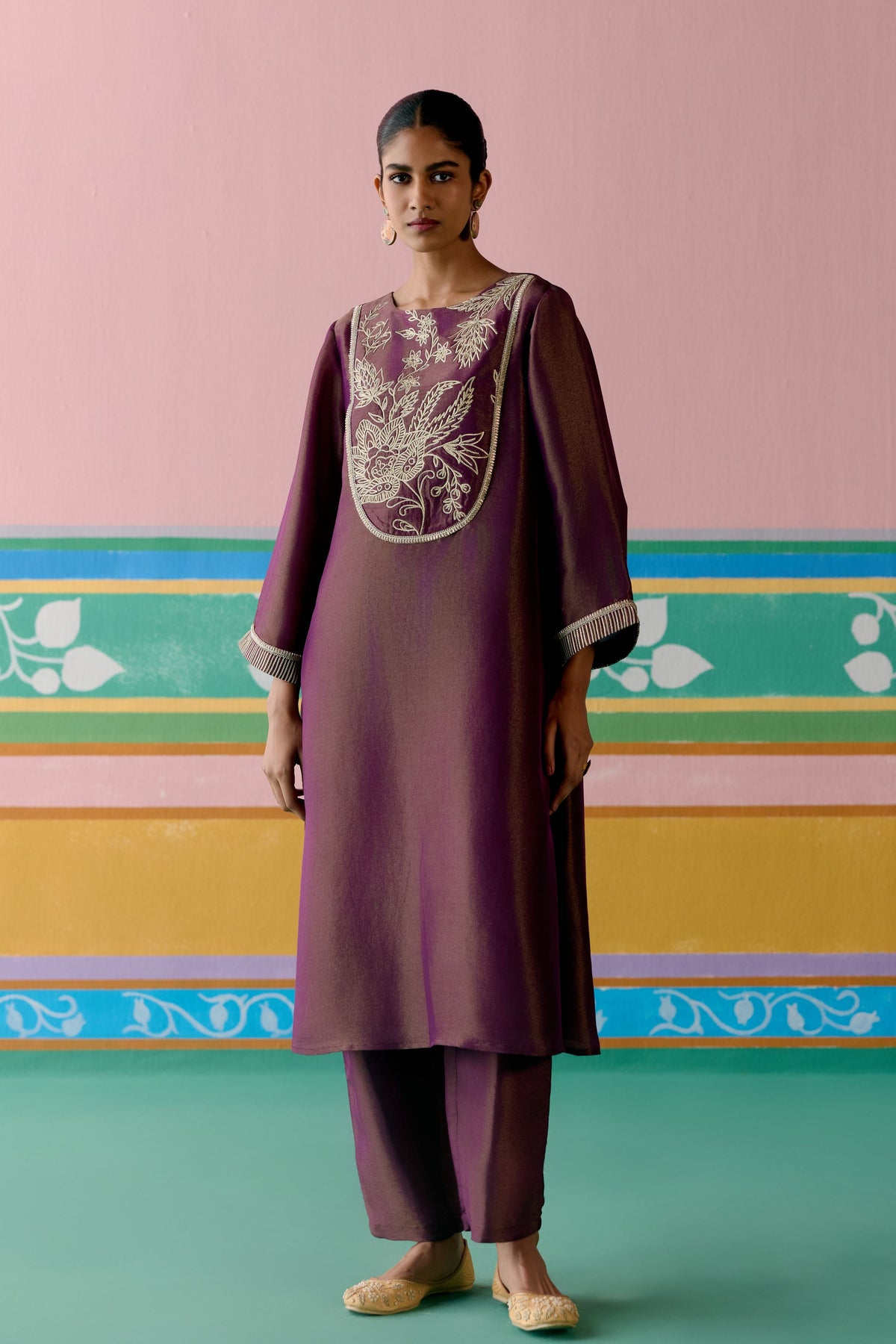 Purple Embroidered Kurta Set