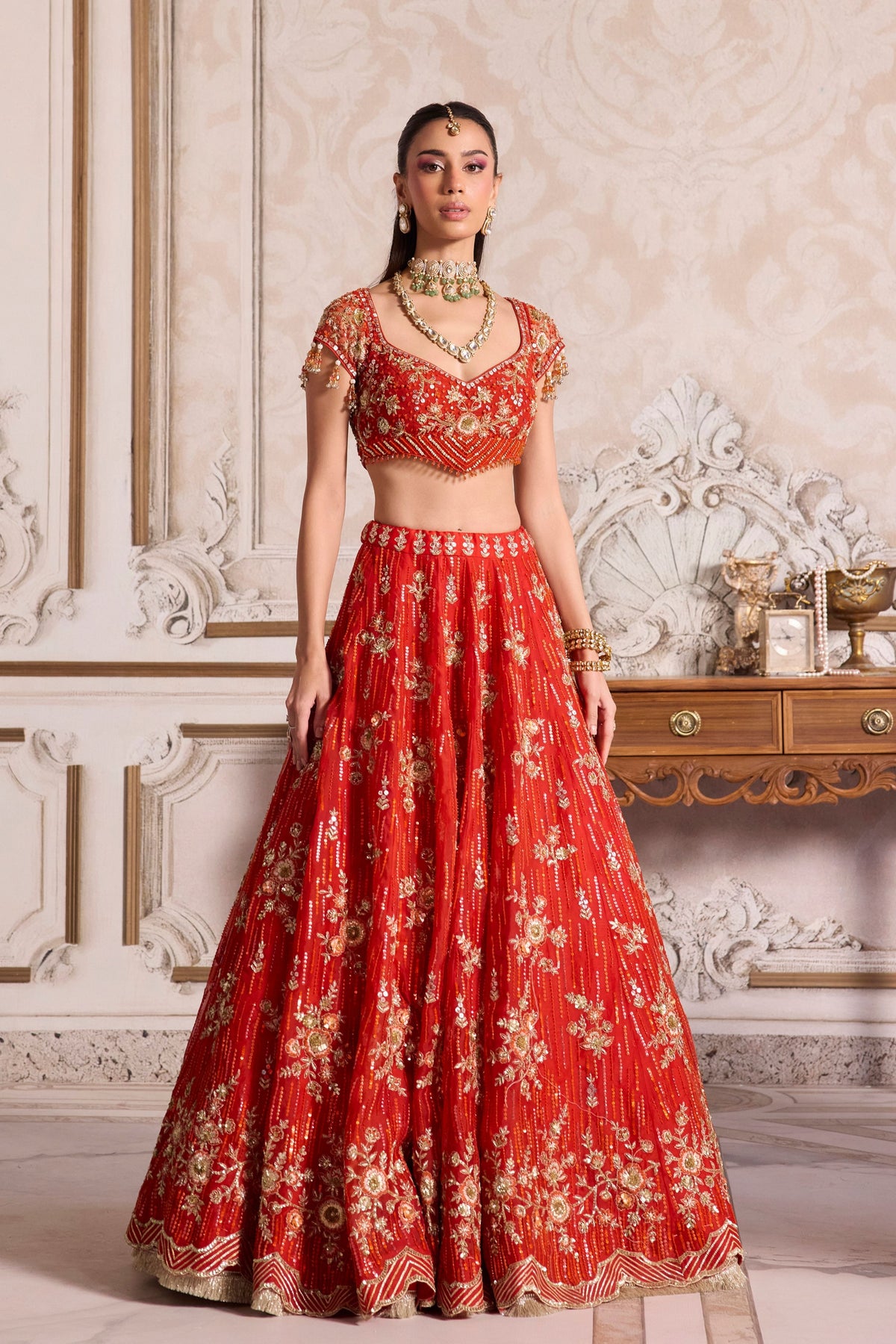 Rust Organza Lehenga Set