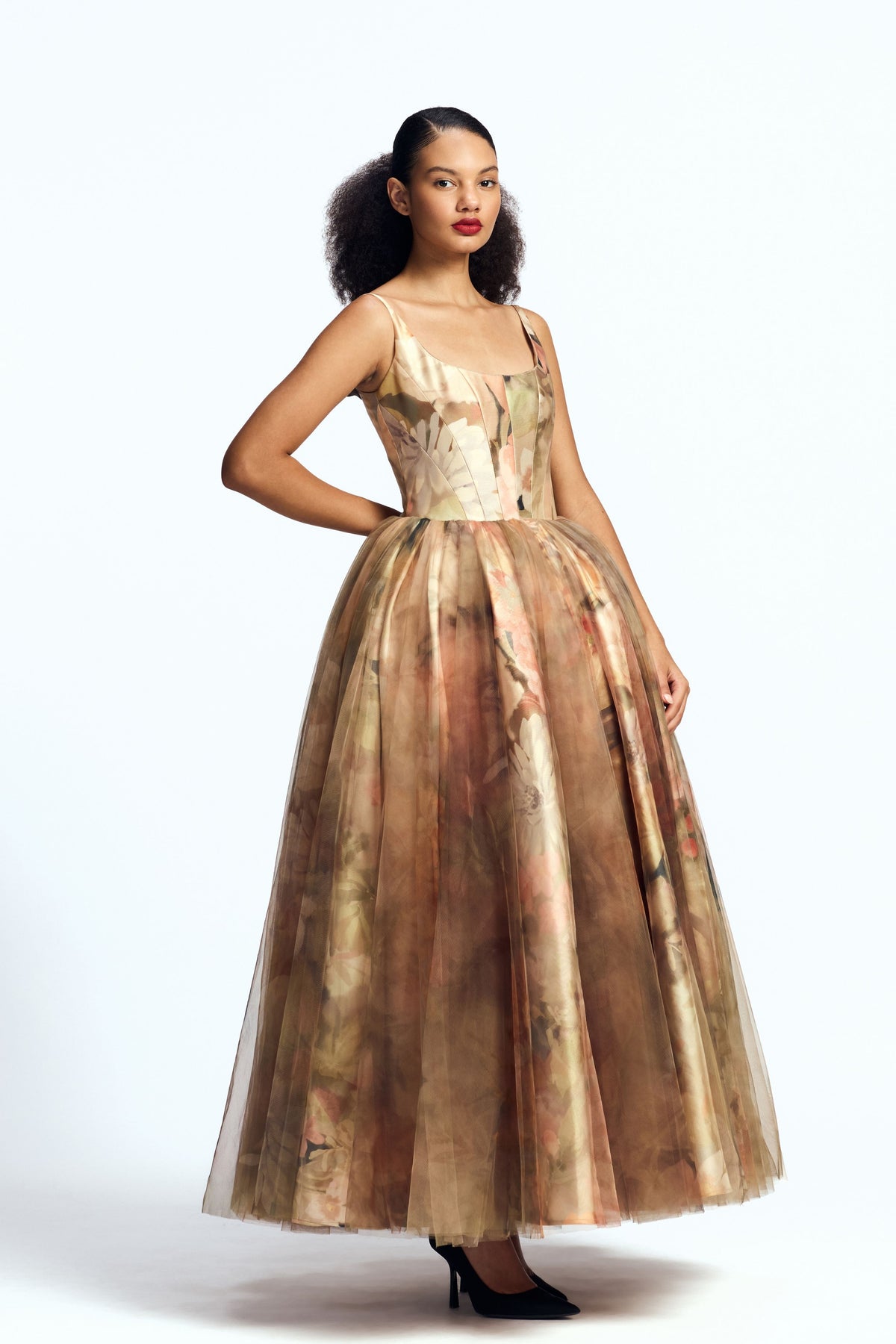Panelled Corseted Midi Gown