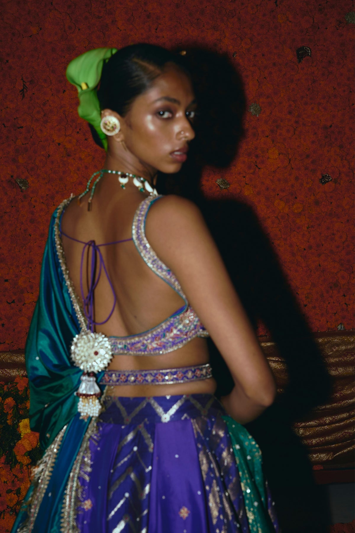 Panelled Purple Lehenga Set