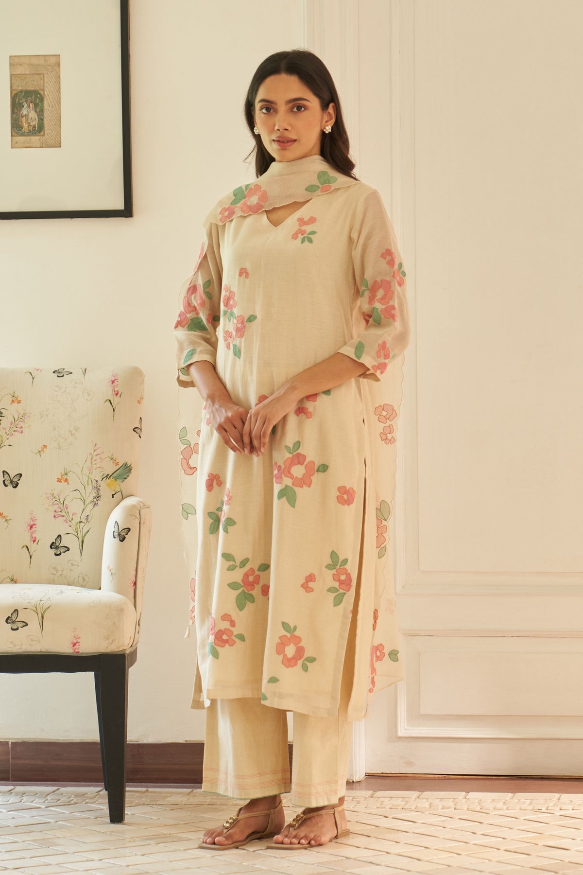 Ecru Applique Kurta Set