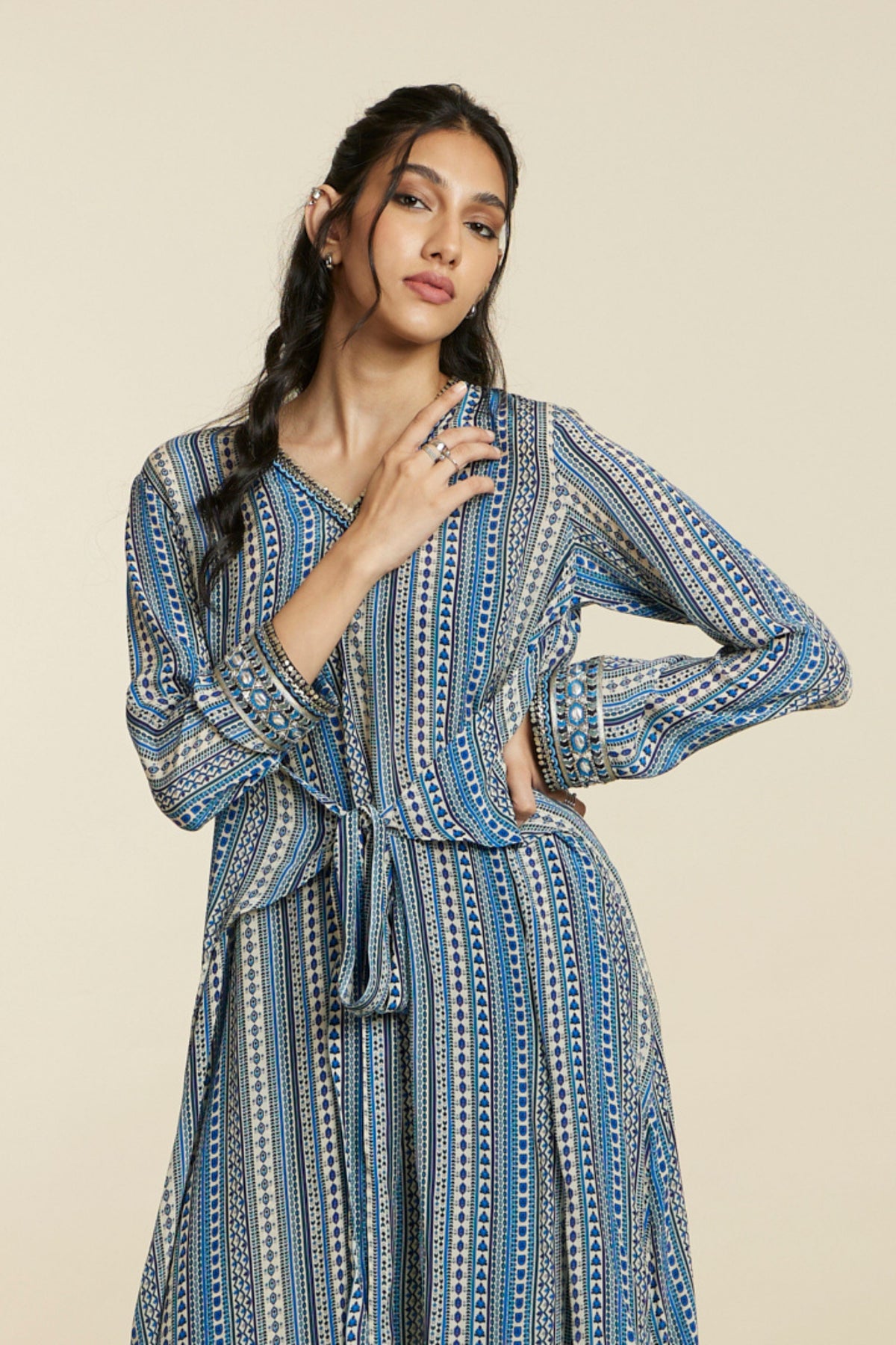 Blue Boho Stripe Tunic Set