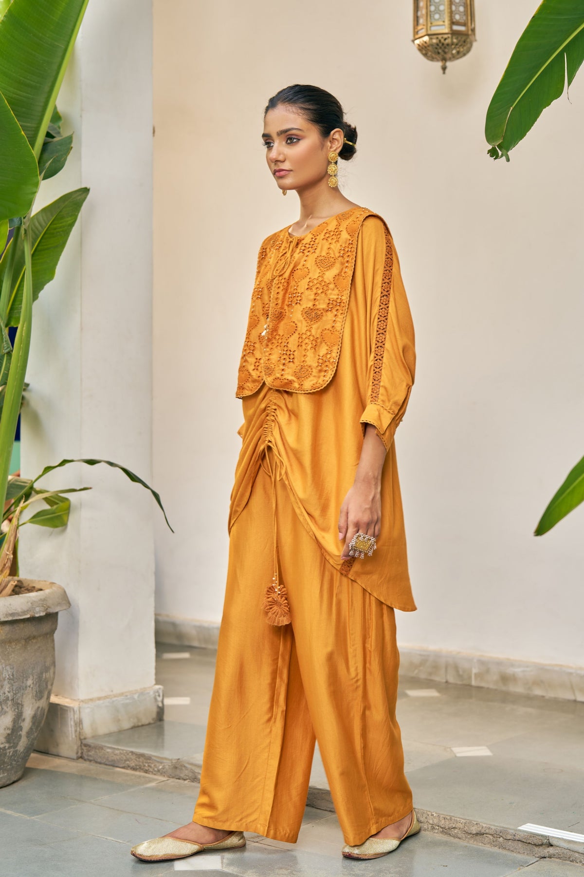 Ochre Embroidered Gilet Set
