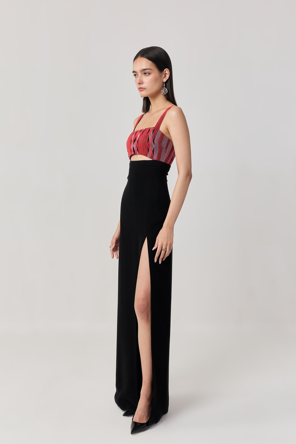 Entwined Red Corded Yoke Dress