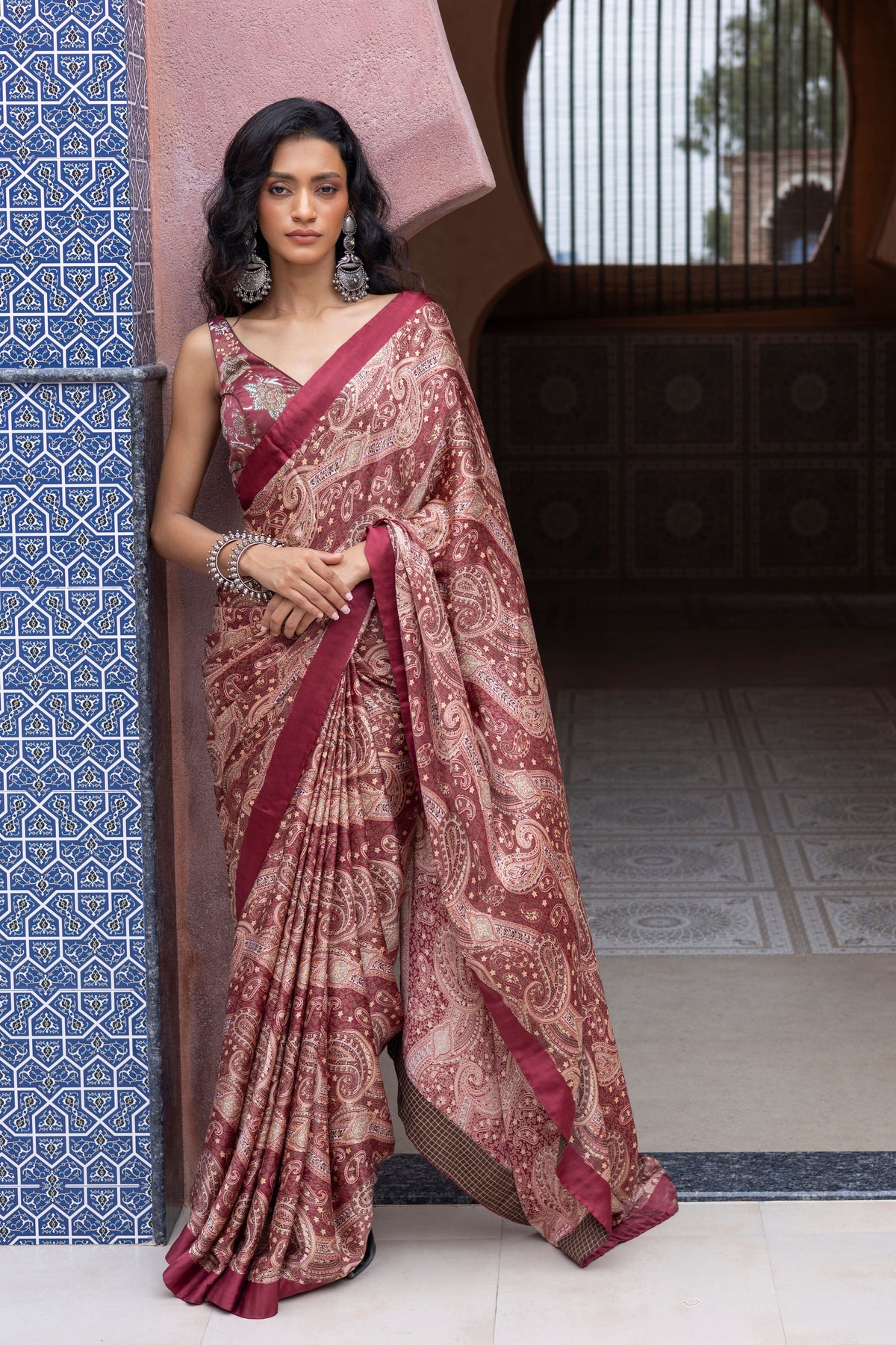 Maroon Printed Saree Set
