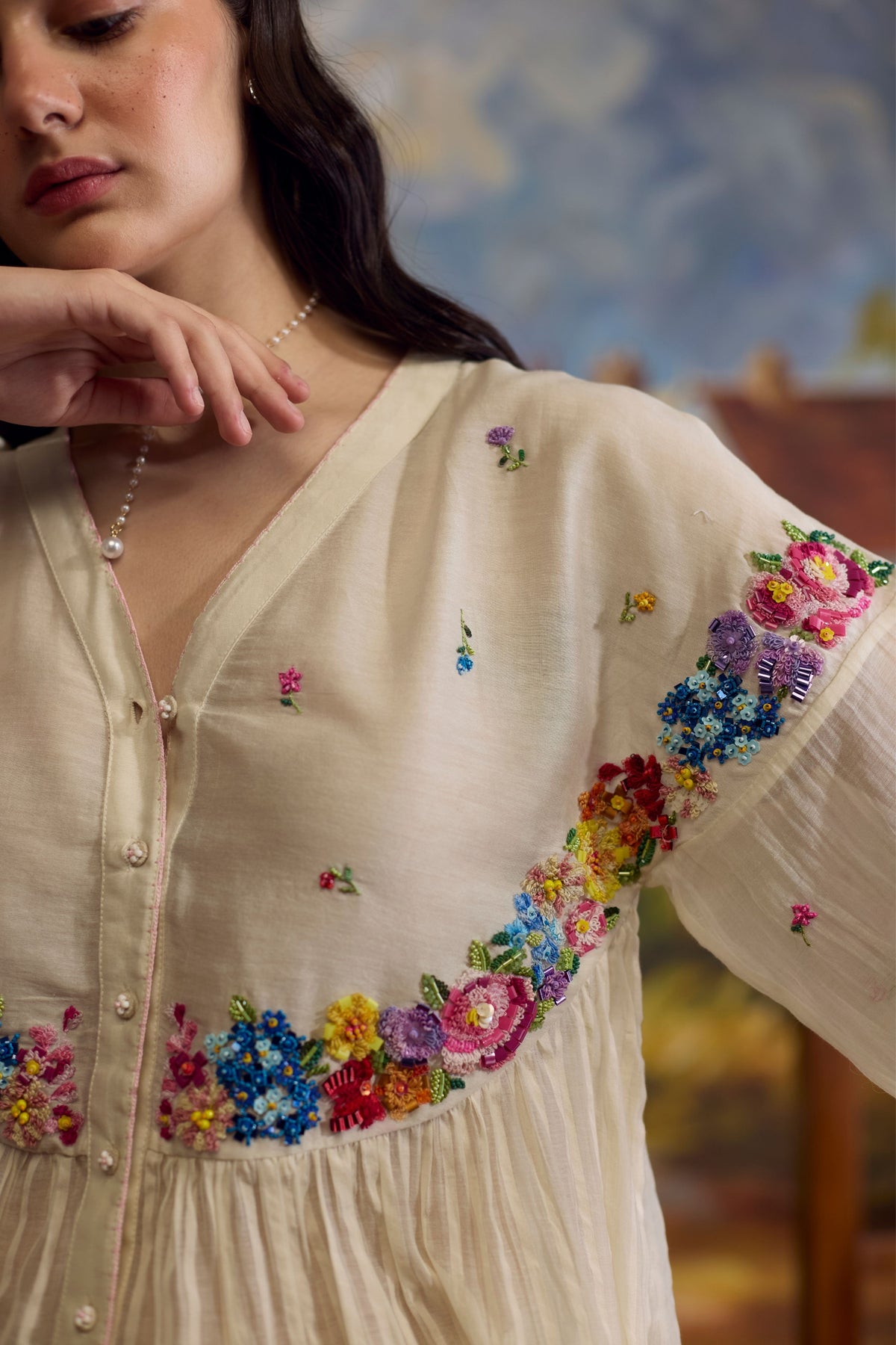 Lumina Gathered Chanderi Top