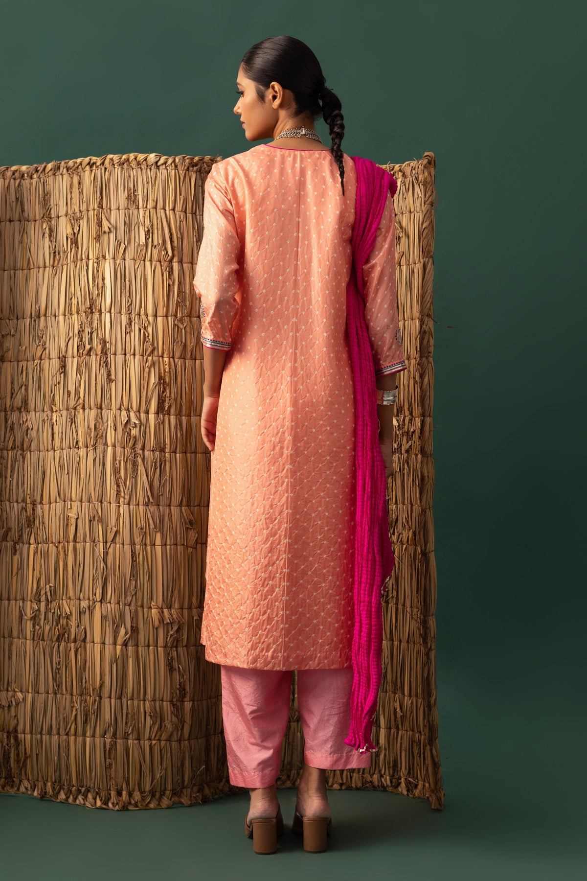 Peach Bandhani Gota Kurta Set