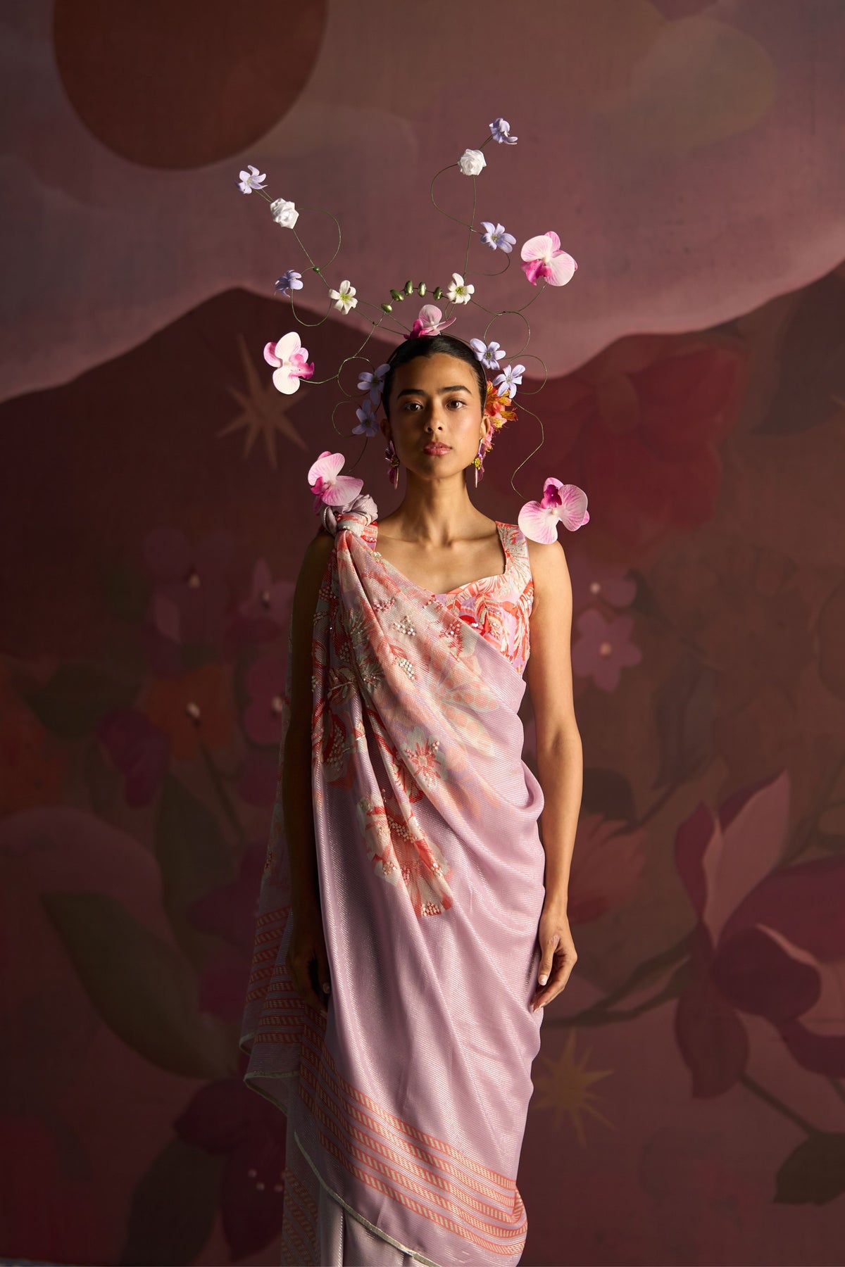 Lavender Blush Veil Saree Set