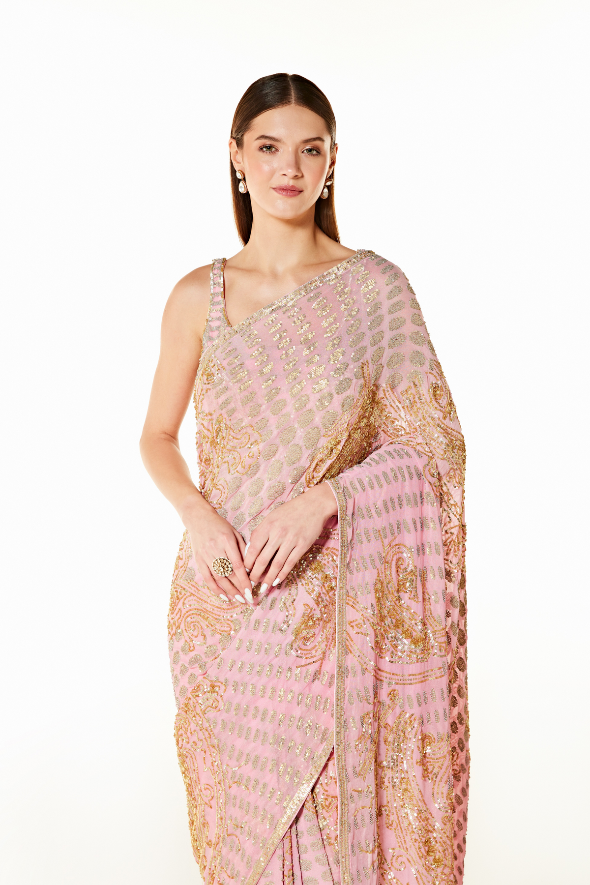 Pink Zaynab Paisley Saree Set