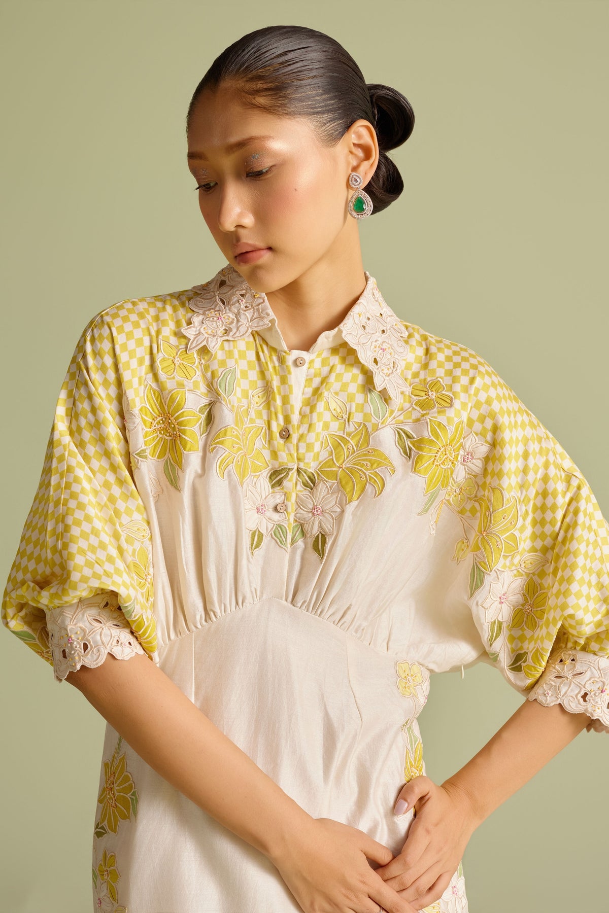 Ivory Checkered Kimono Dress