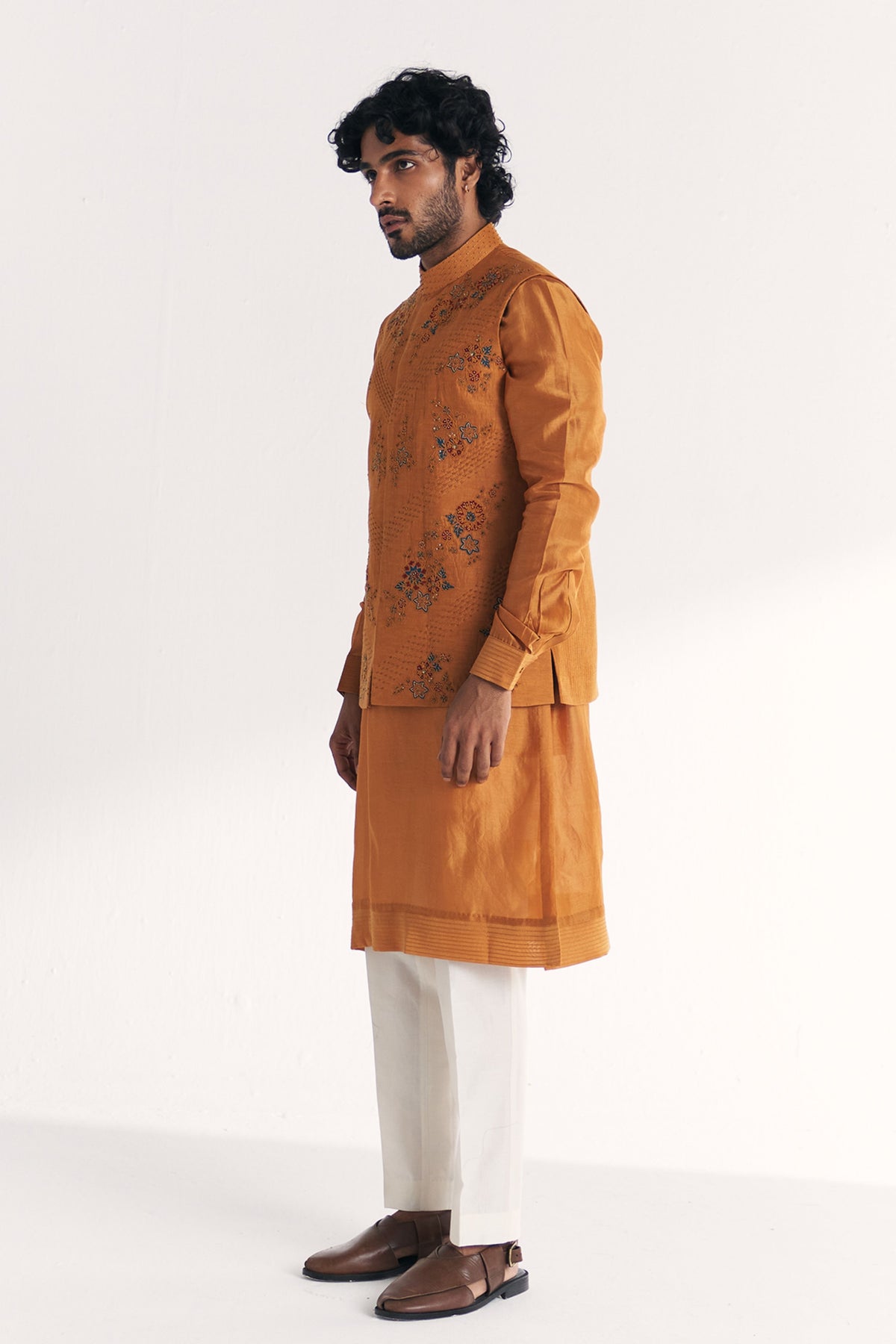 Mahwar Mustard Nehru Jacket Set