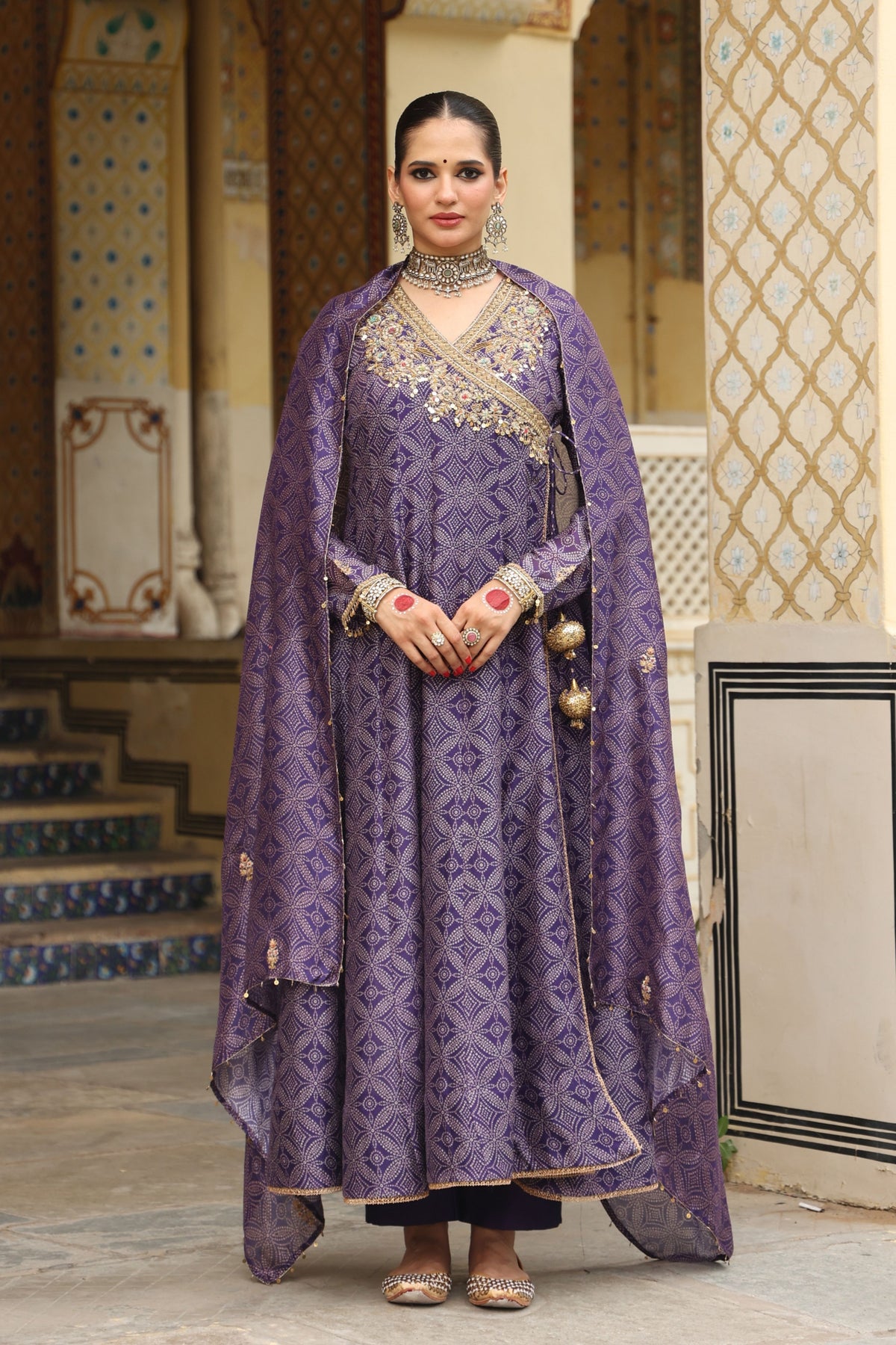 Purple Ahista Printed KalidarSet