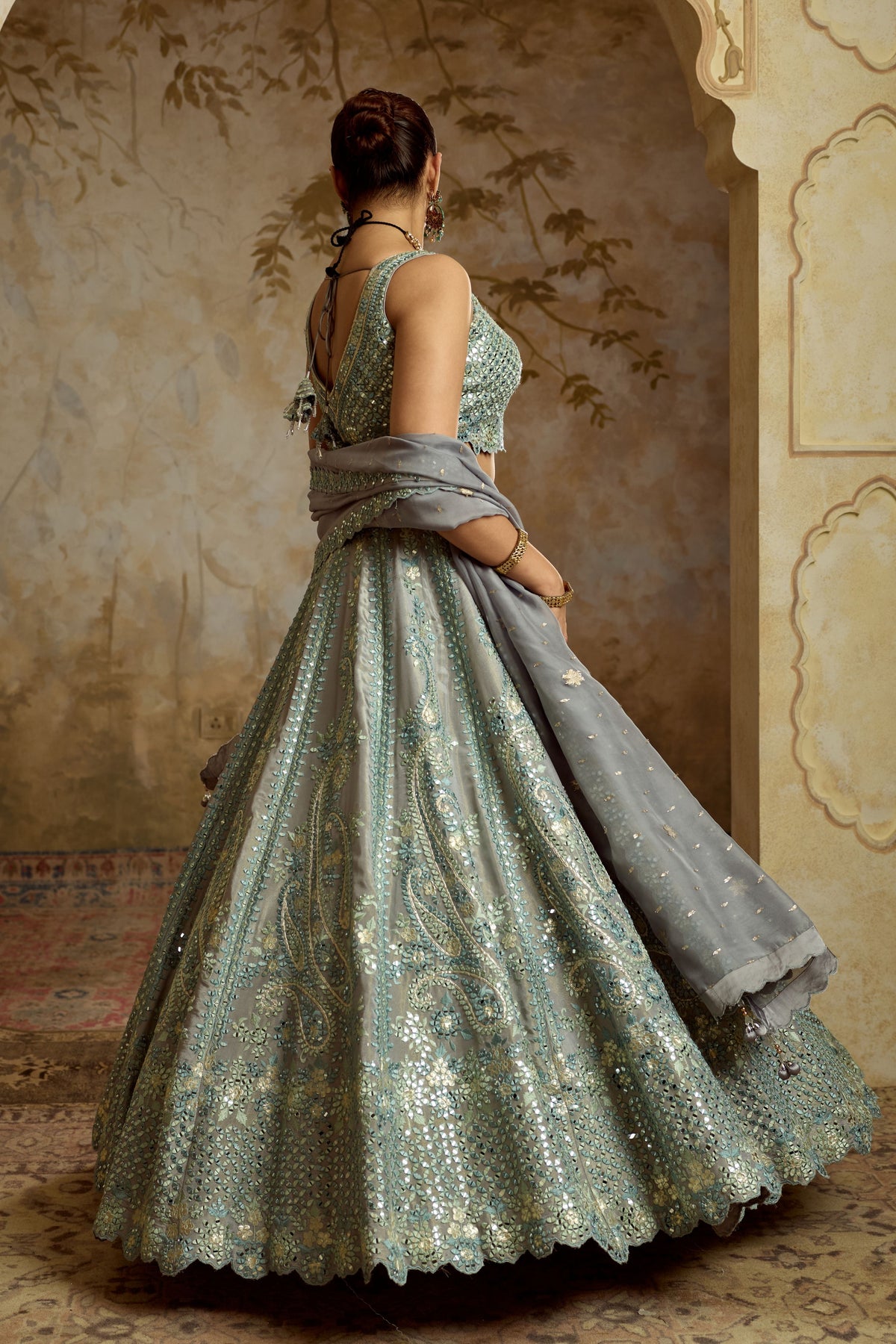 Grey Tissue Lehenga Set