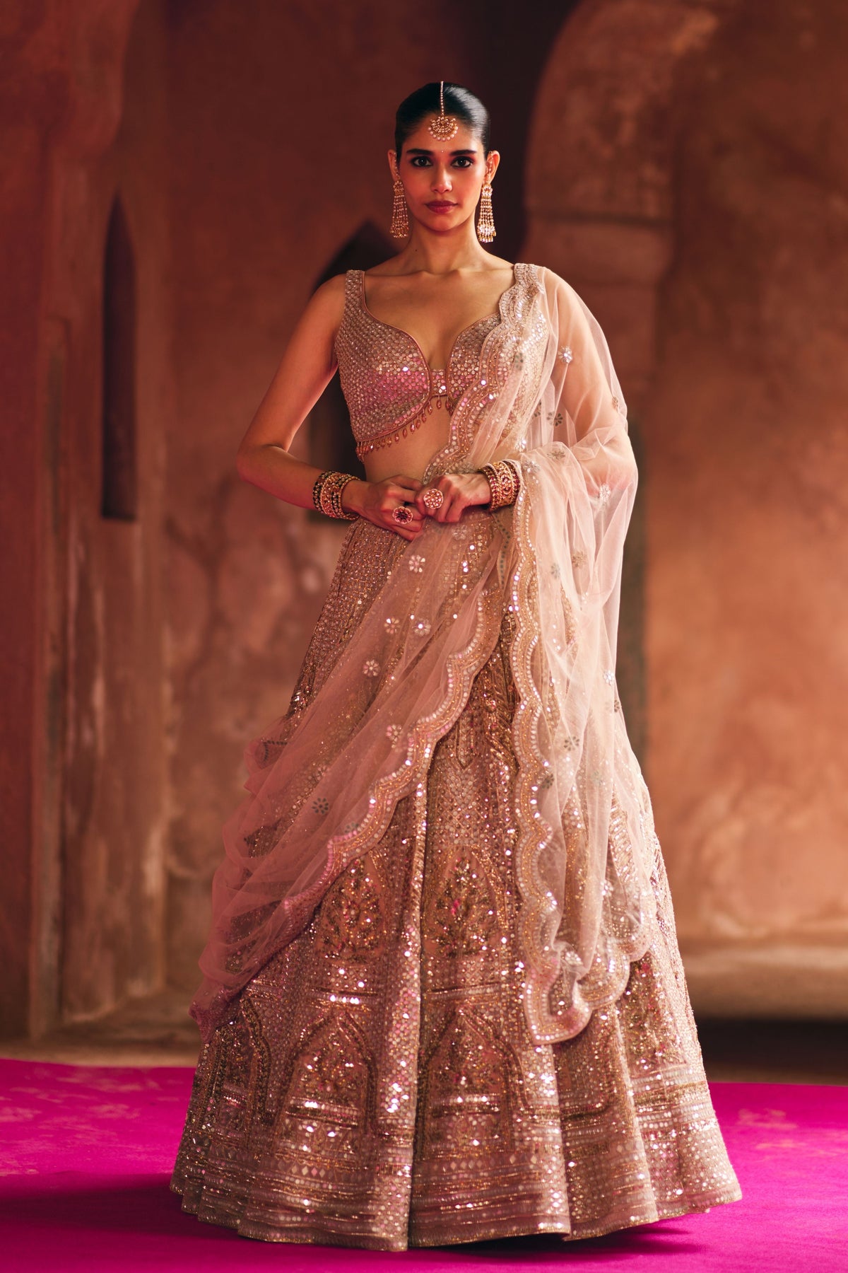 Peach Organza Lehenga Set