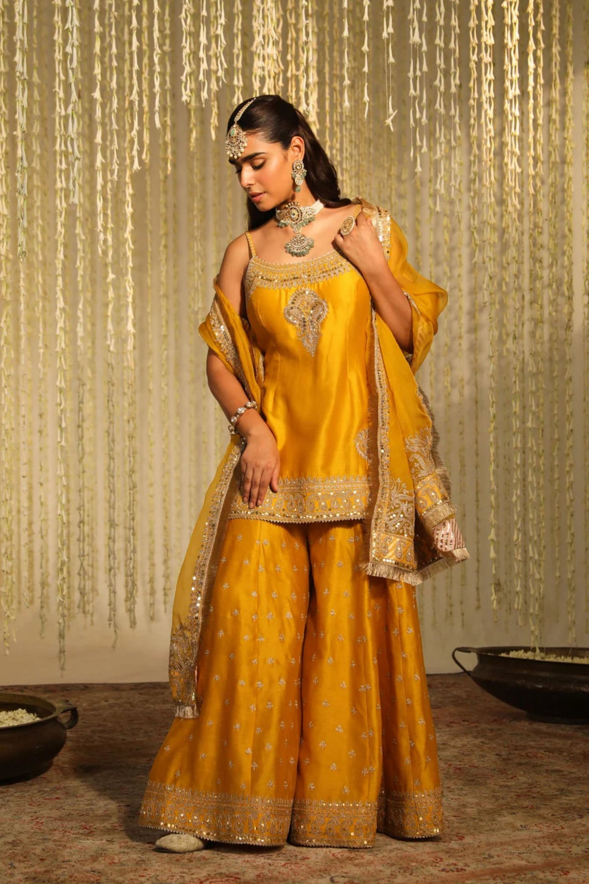 Aabroo Mustard Sharara Set