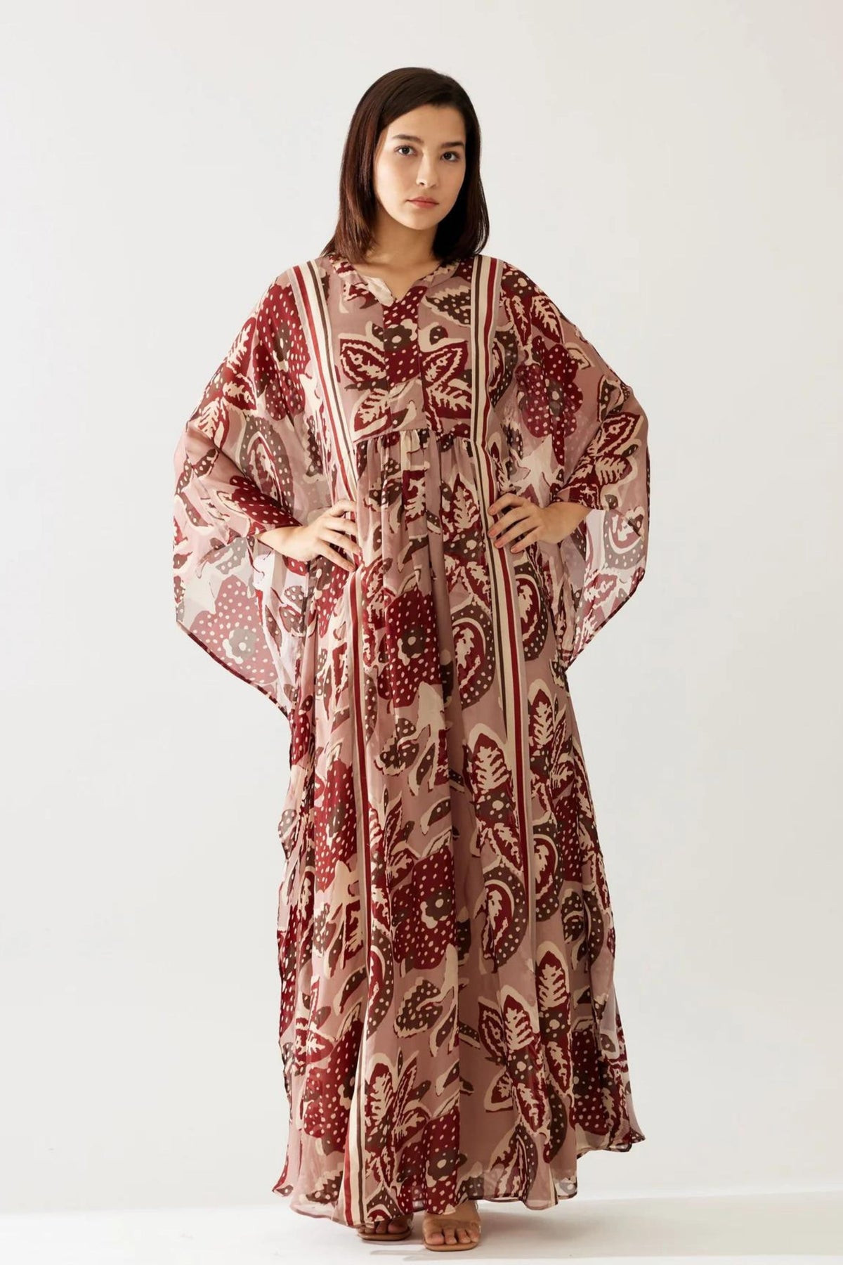 Red And Peach Floral Kaftan