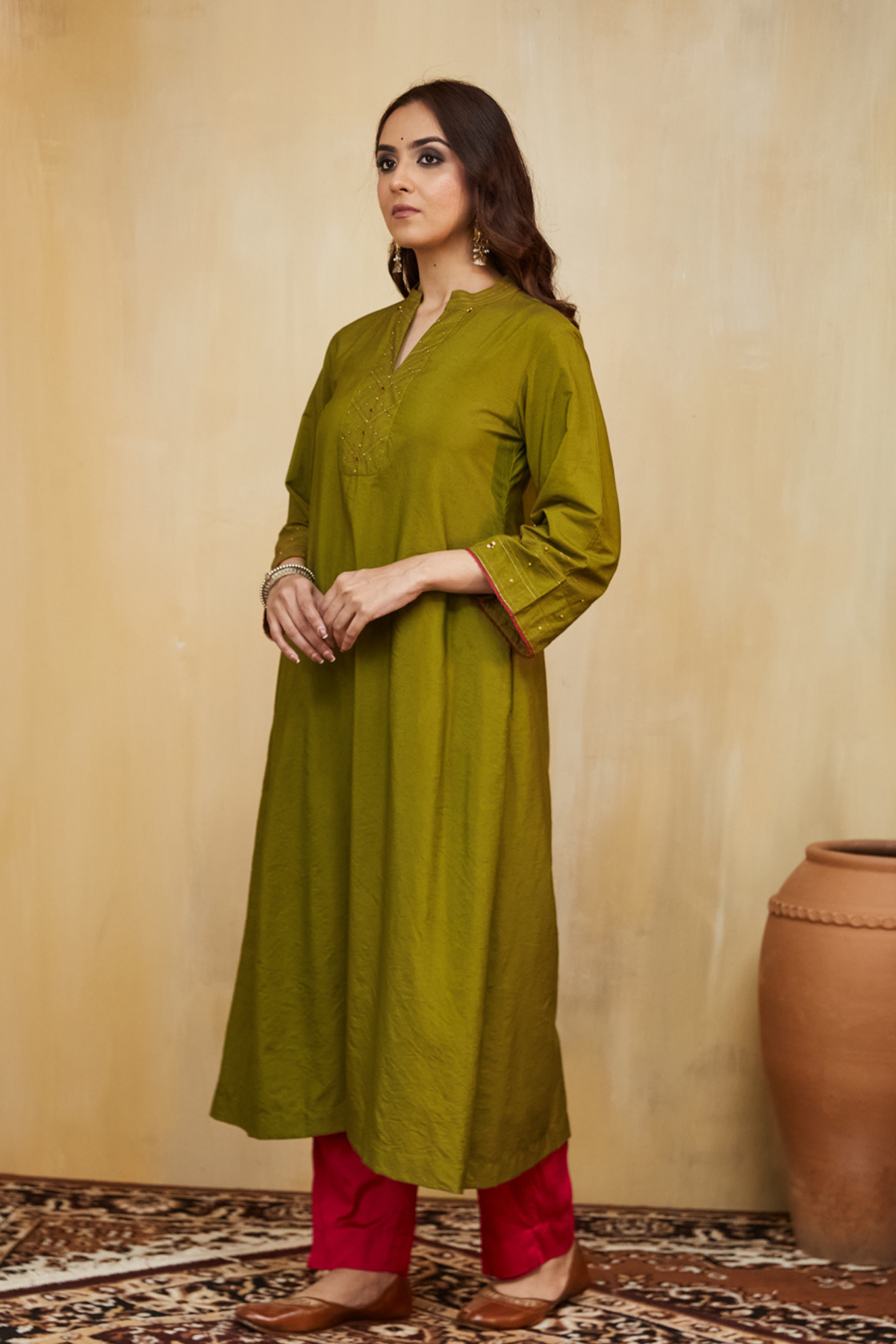 Olive Cotton Silk Samara Kurta Set