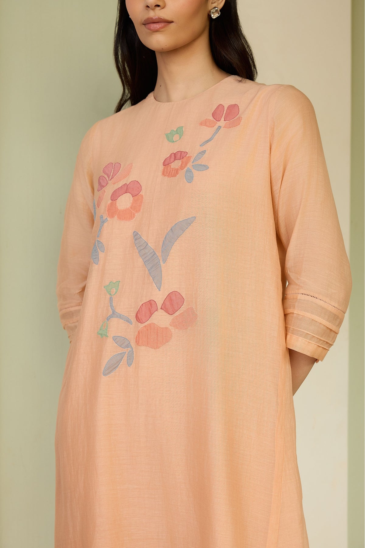 Peach Applique Floral Tunic Set