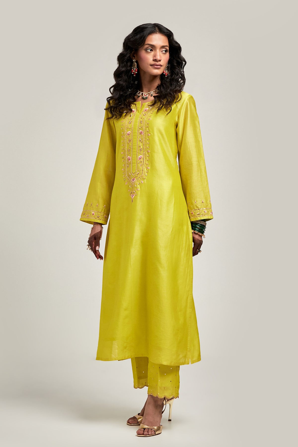 Lime Embroidered Kurta Set