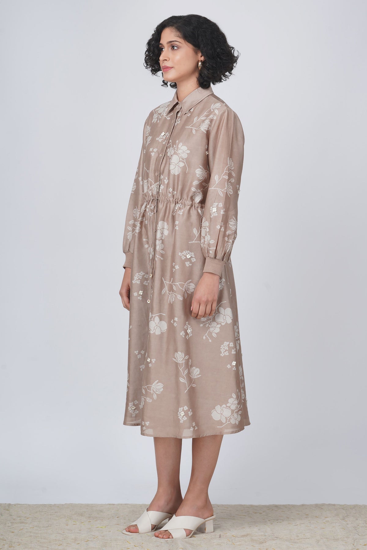 Beige Discharge Print Dress