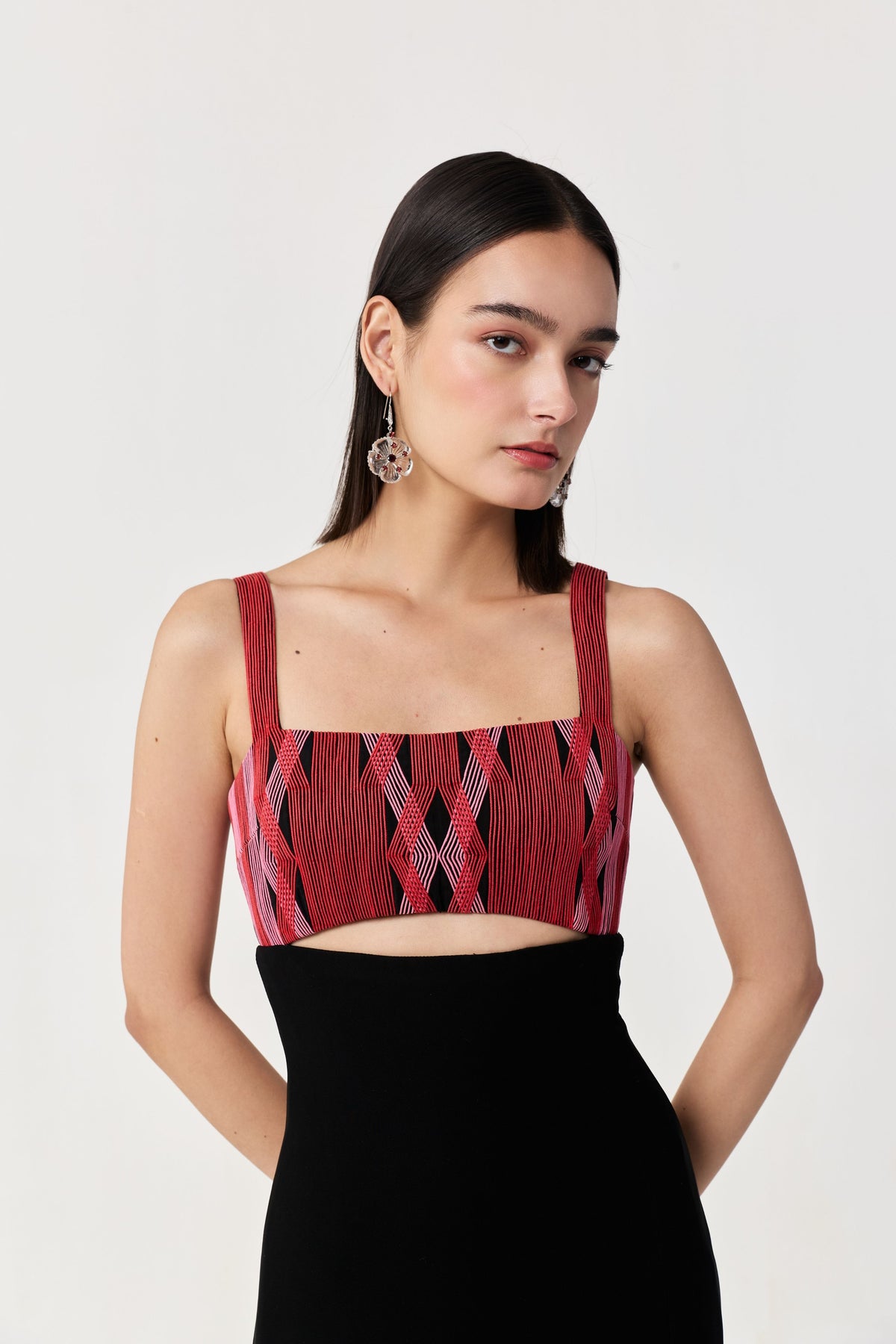 Entwined Red Corded Yoke Dress
