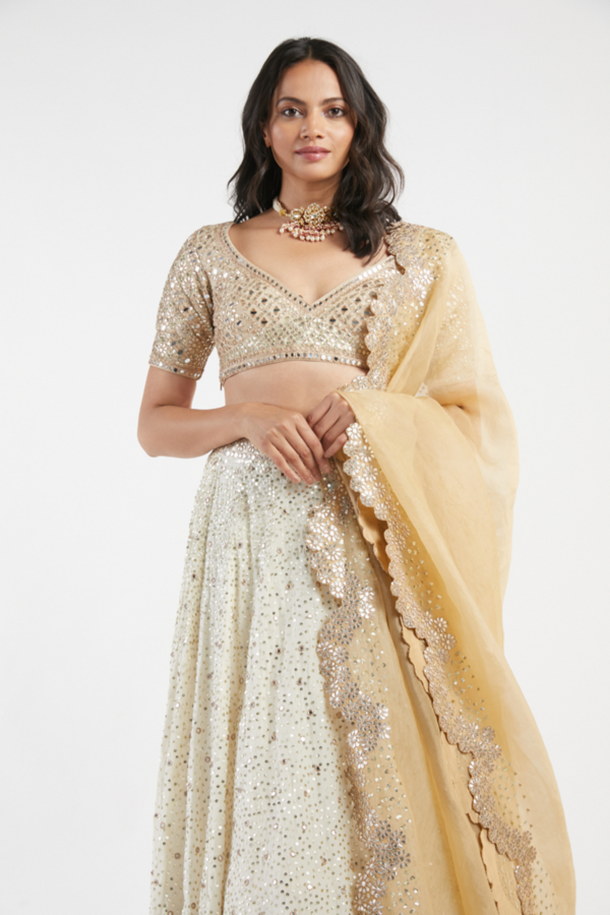 Ivory embroidered lehenga set