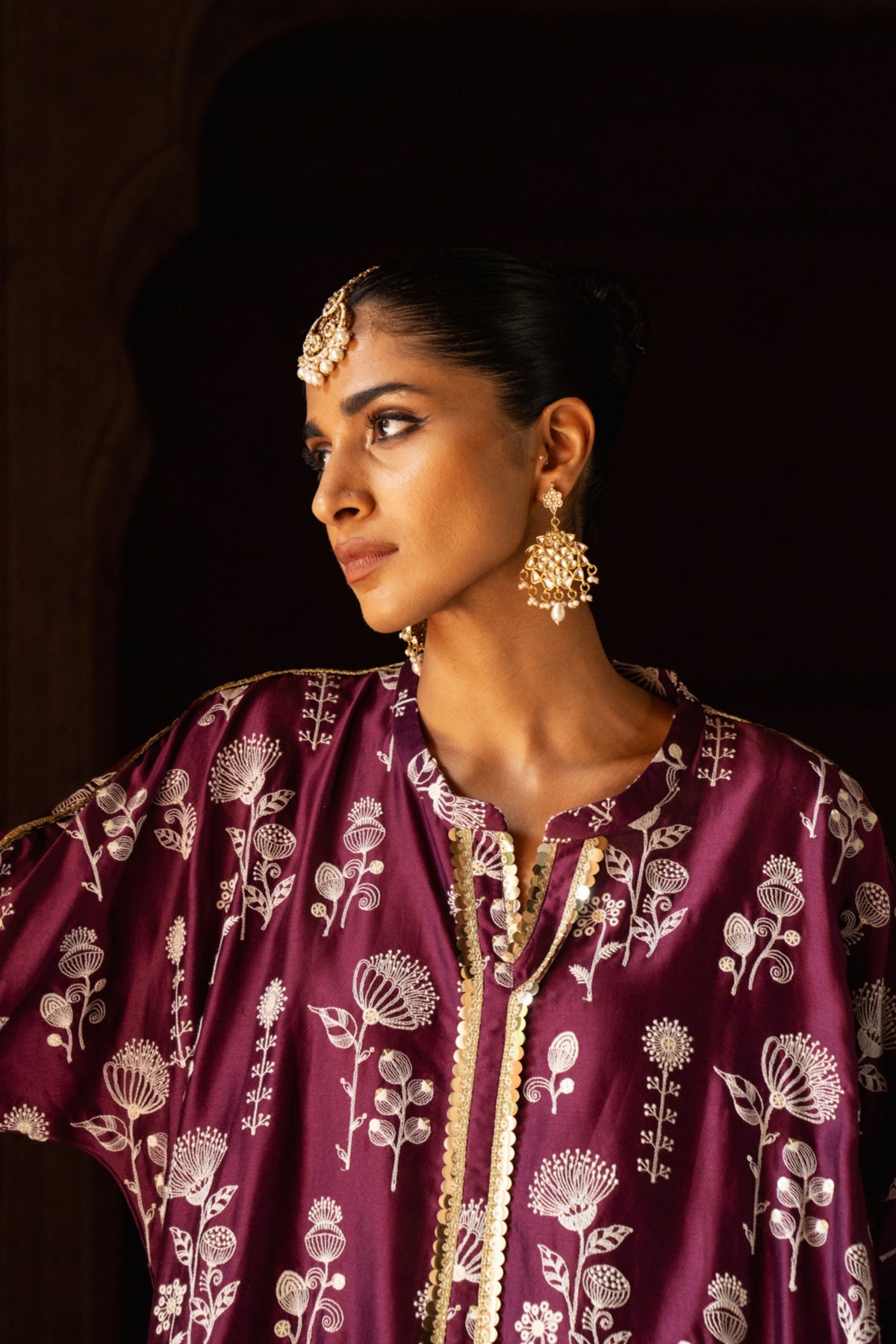 Wine Sunflower Kurta Set