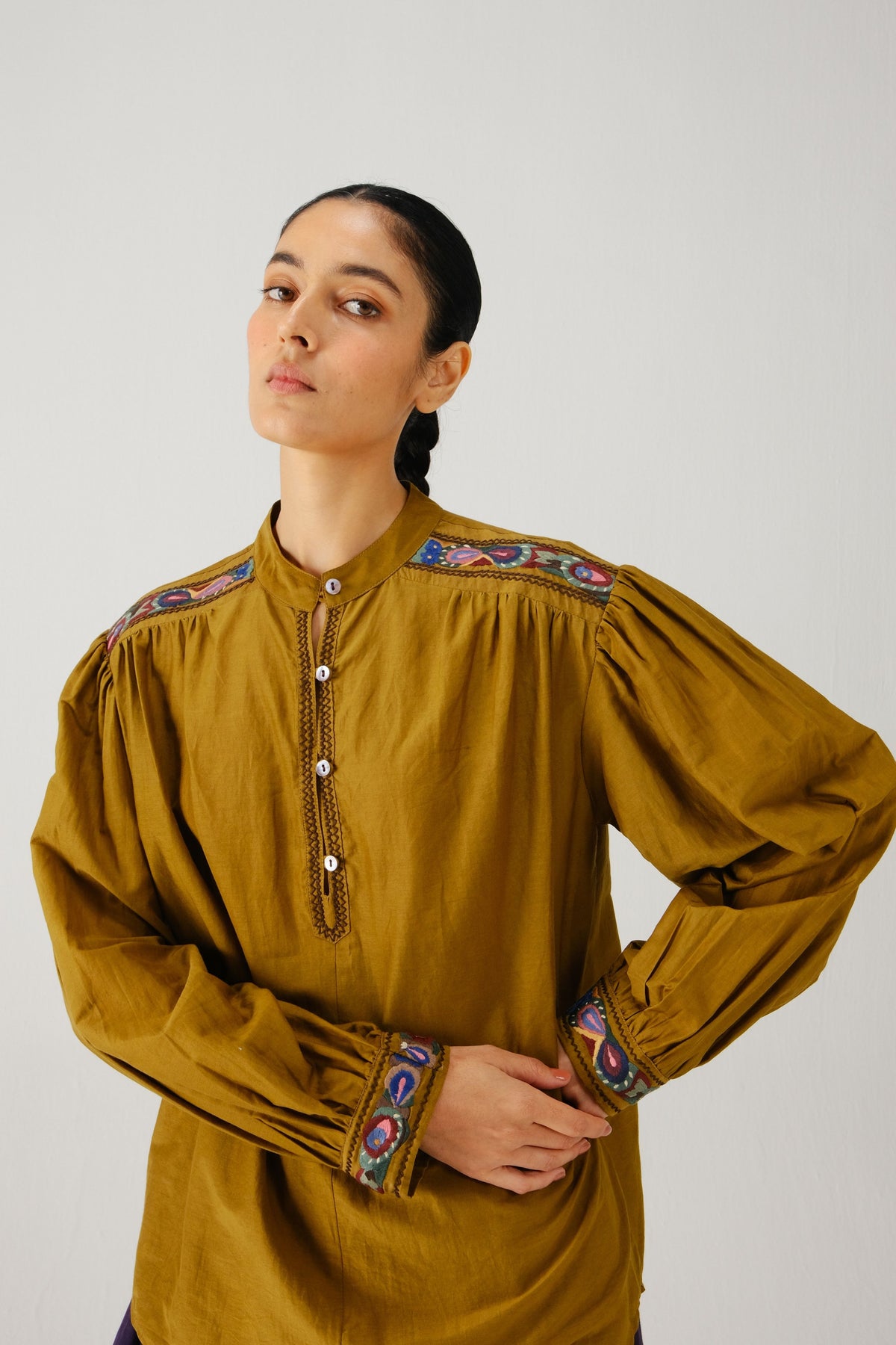 Olive Peasant Top