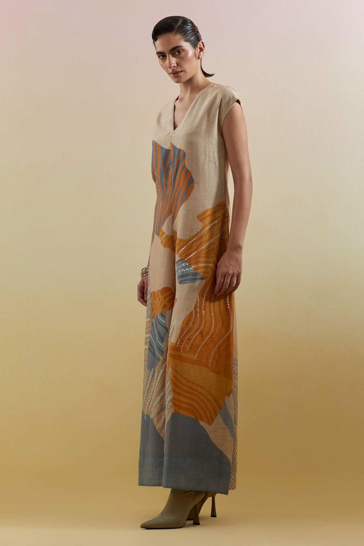 Zaron Beige & Teal Jumpsuit