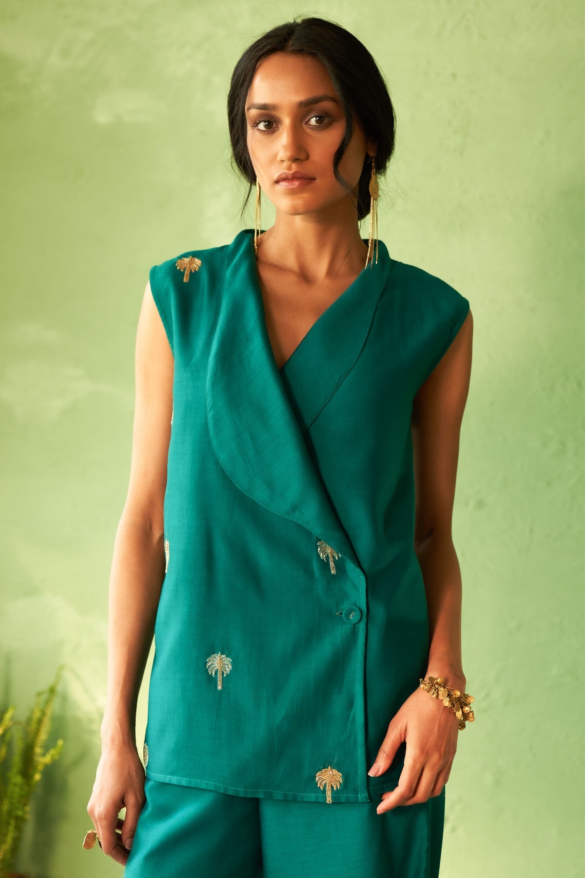 Palm Motif Jacket Set